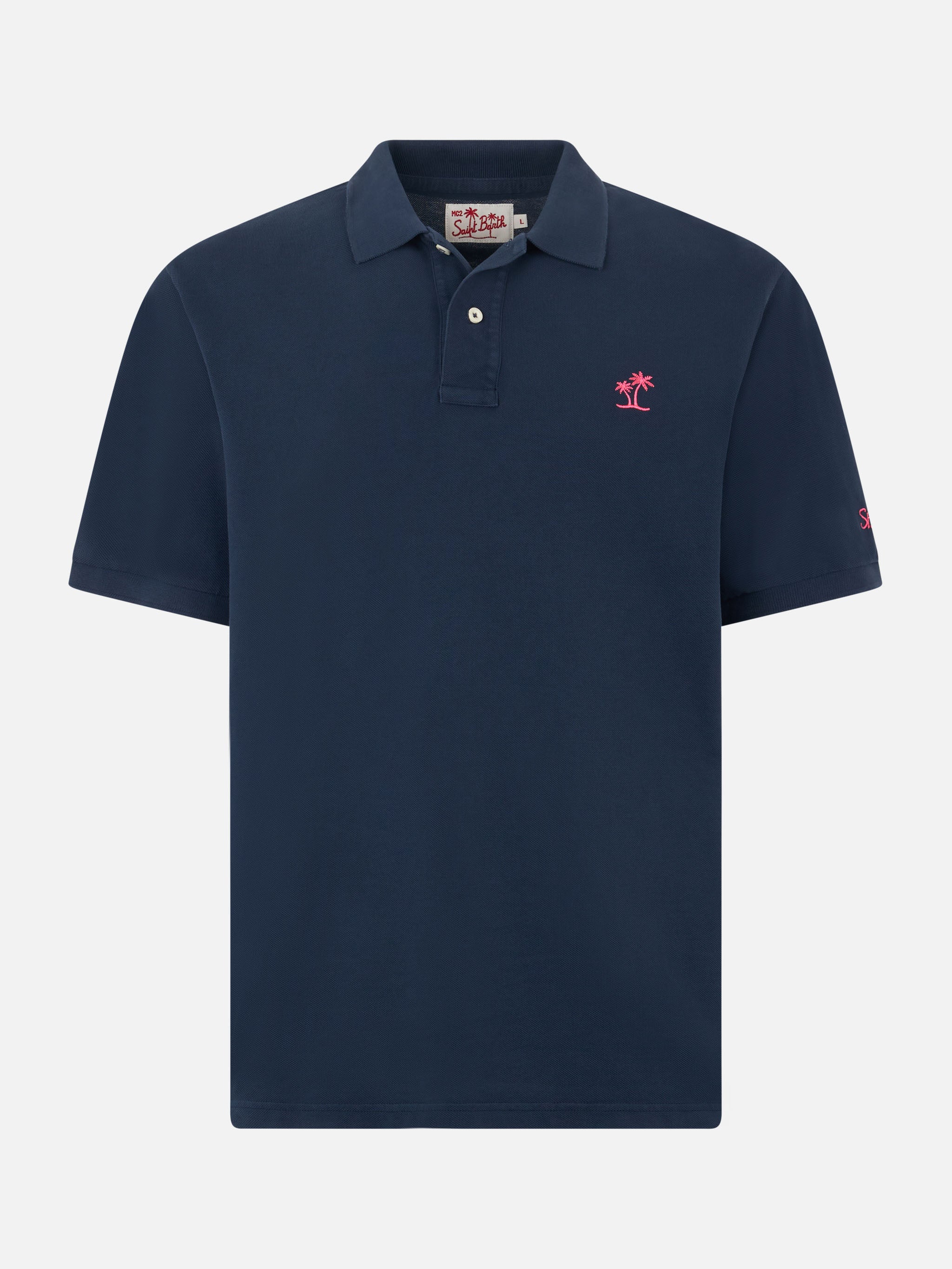 Man Blue Piquet Polo With St. Barth Logo And Vintage Effect Shirt