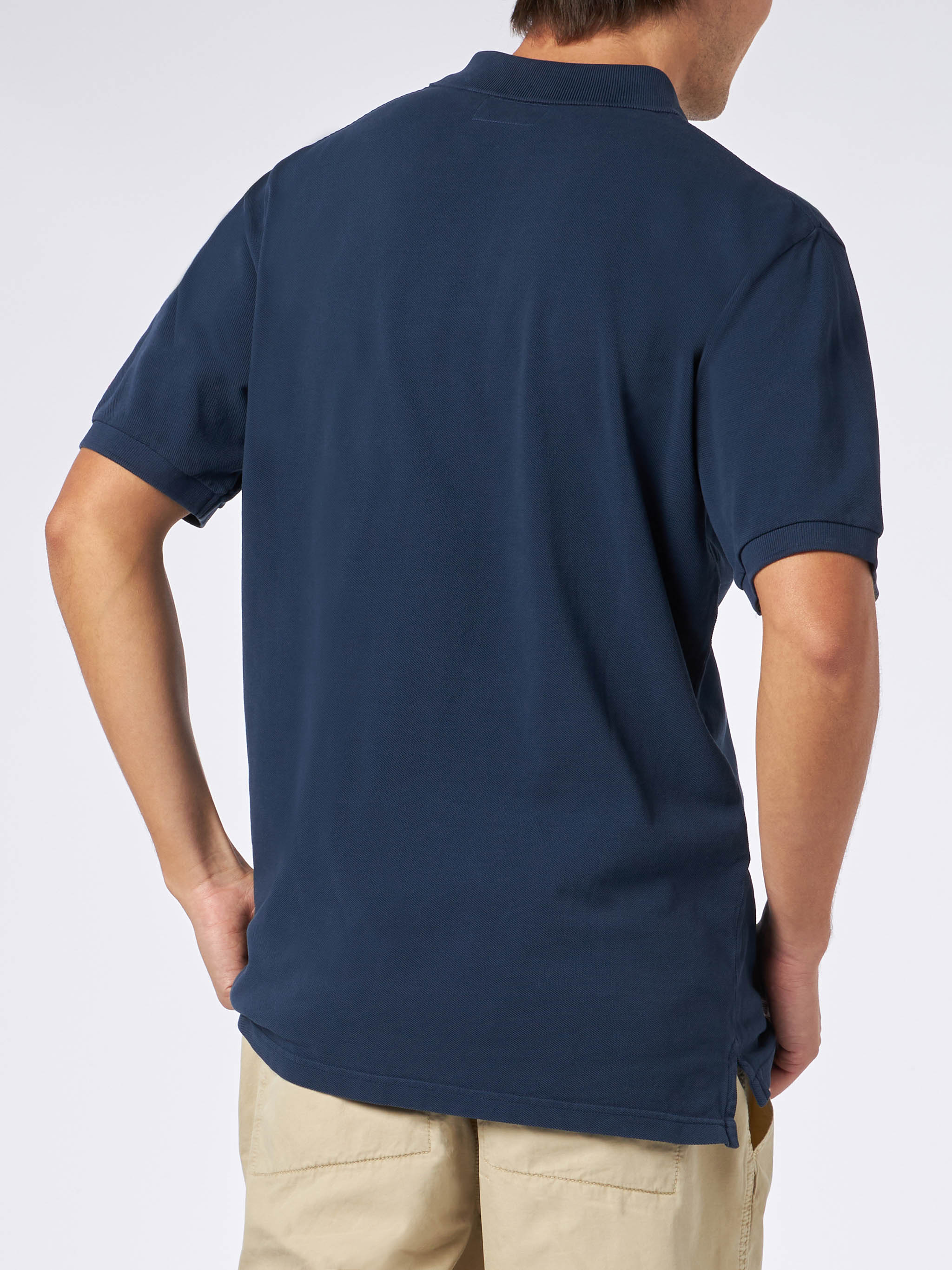 Man Blue Piquet Polo With St. Barth Logo And Vintage Effect Shirt