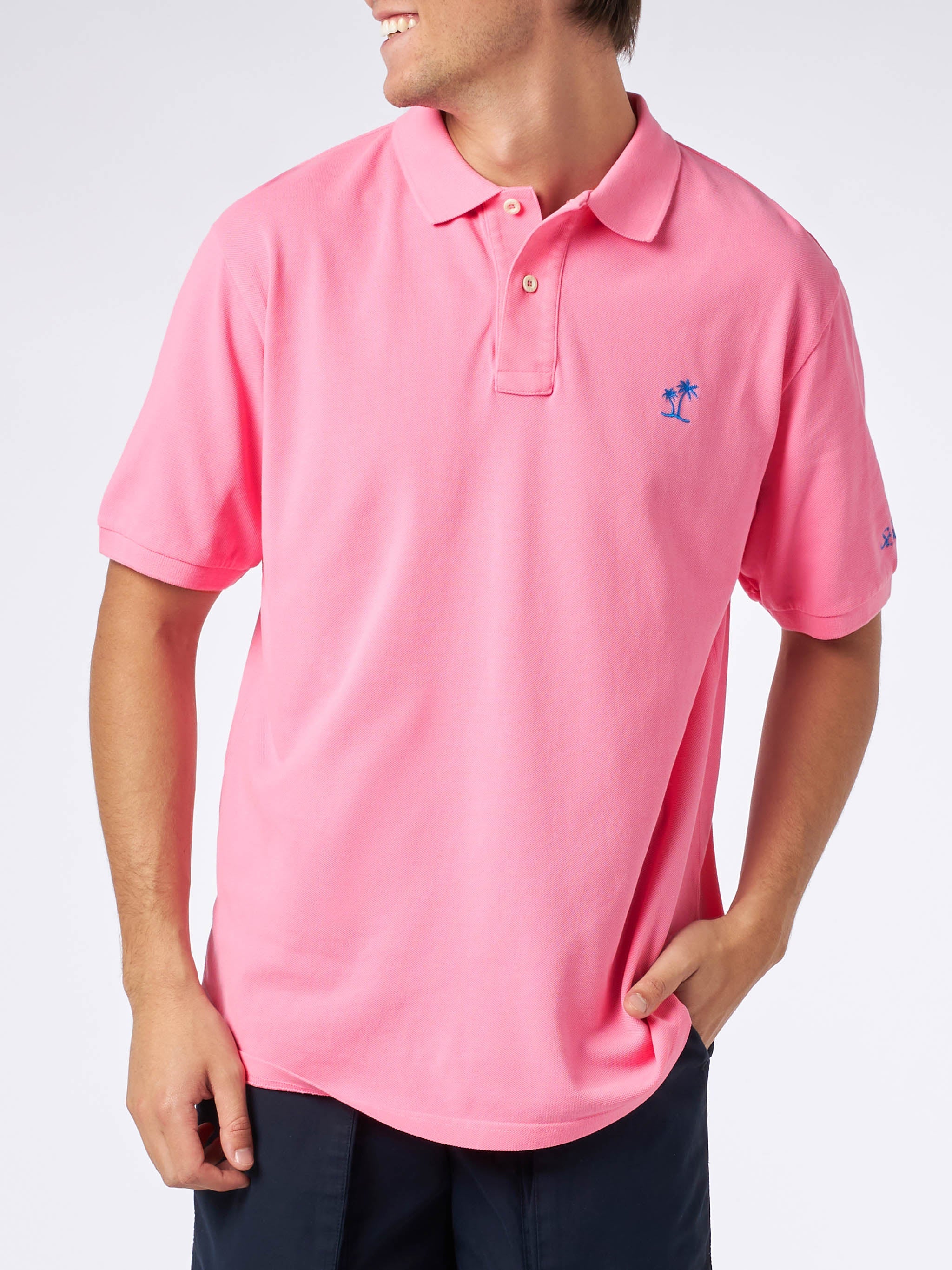 Man Pink Piquet Polo With St. Barth Logo And Vintage Effect Shirt