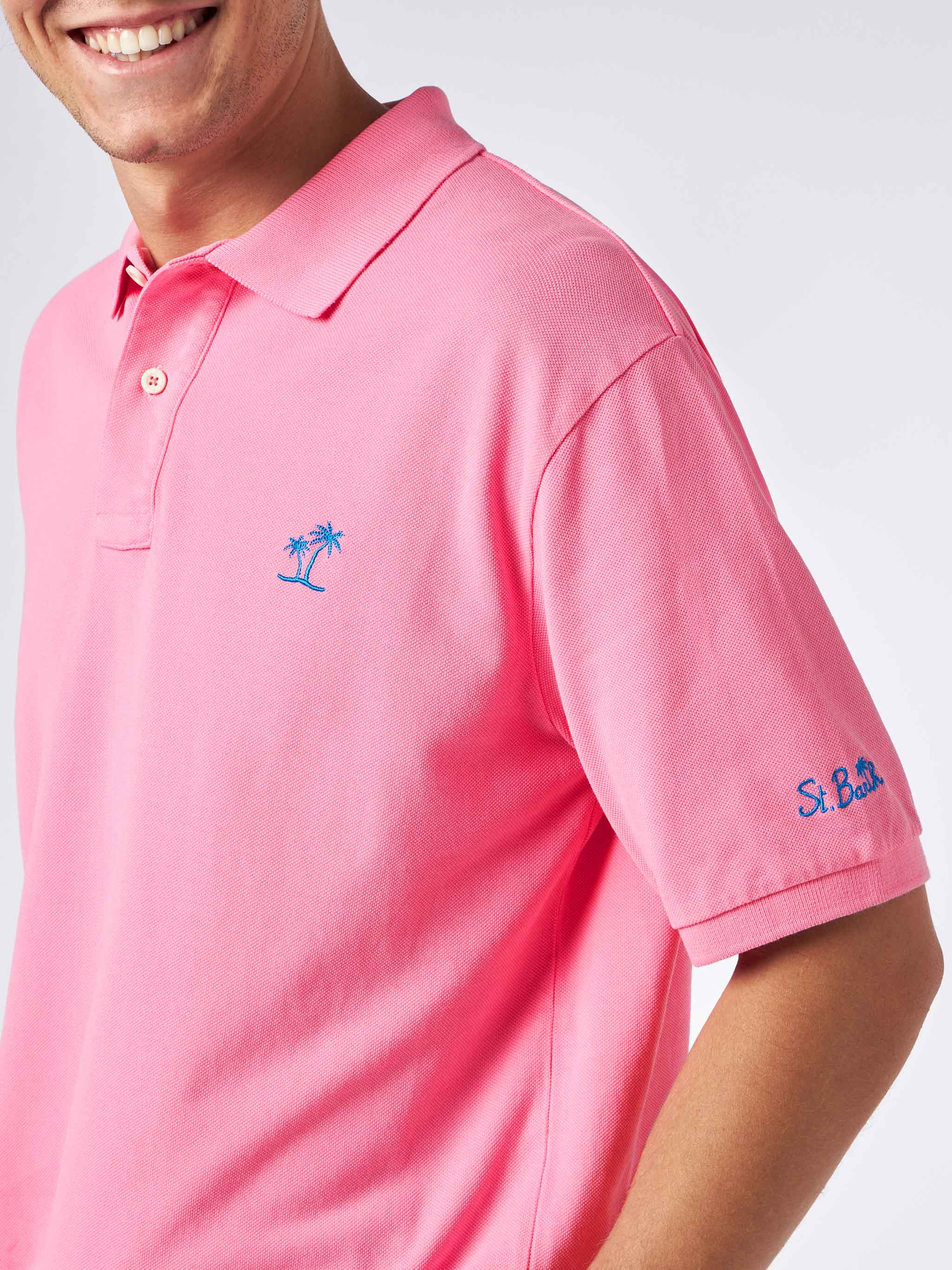 Man Pink Piquet Polo With St. Barth Logo And Vintage Effect Shirt