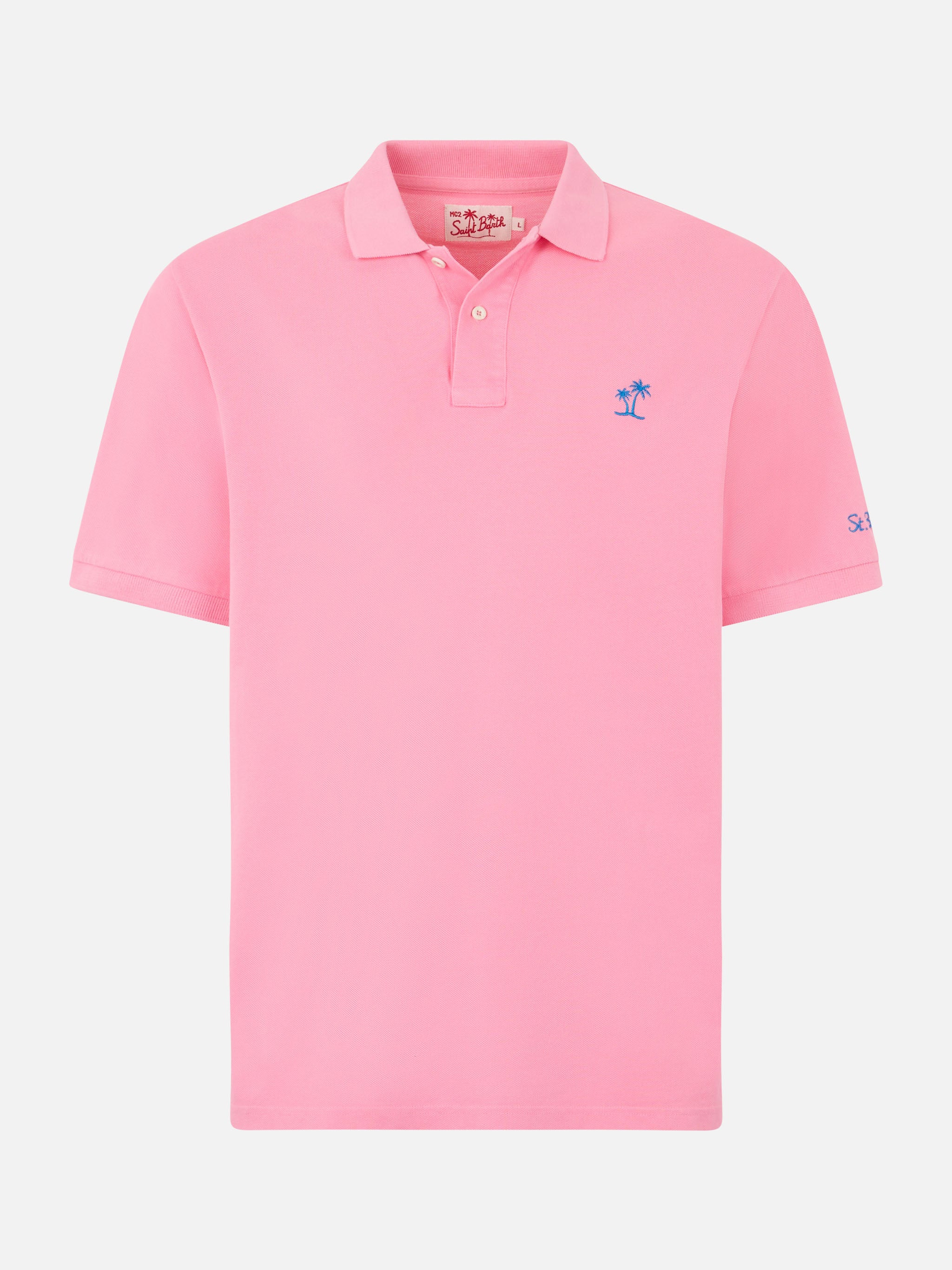 Man Pink Piquet Polo With St. Barth Logo And Vintage Effect Shirt