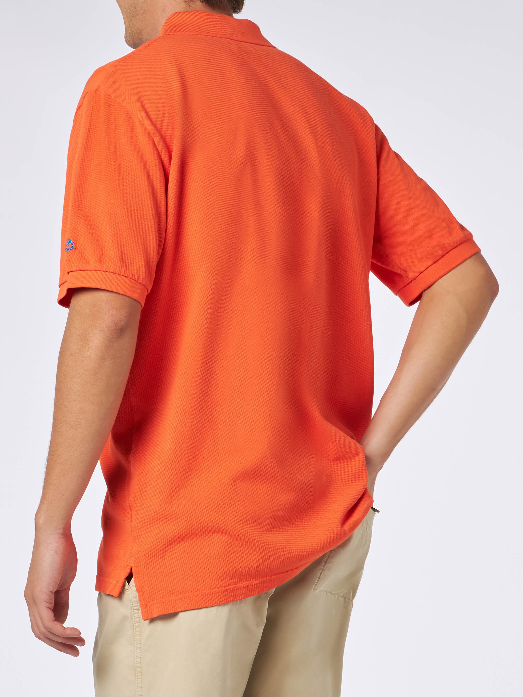 Man Orange Piquet Polo With St. Barth Logo And Vintage Effect Shirt