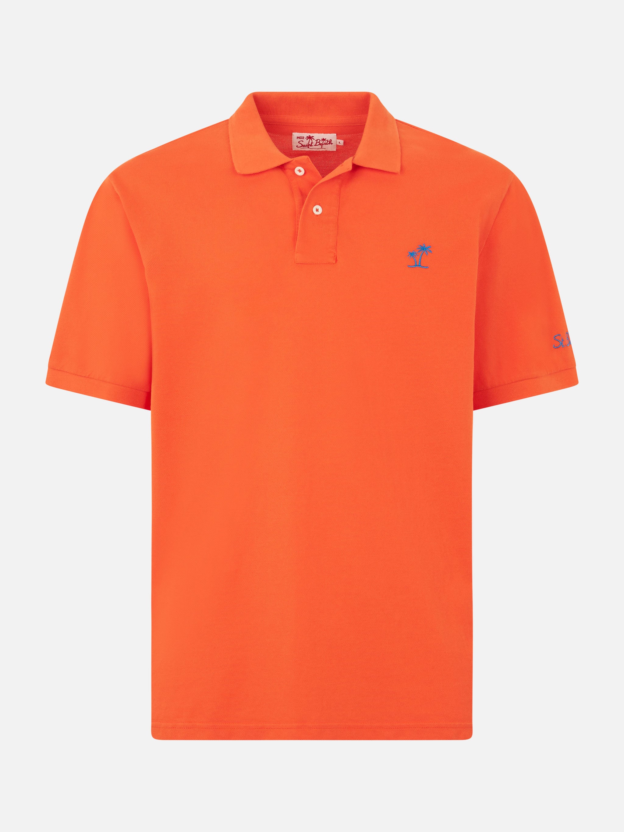 Man Orange Piquet Polo With St. Barth Logo And Vintage Effect Shirt