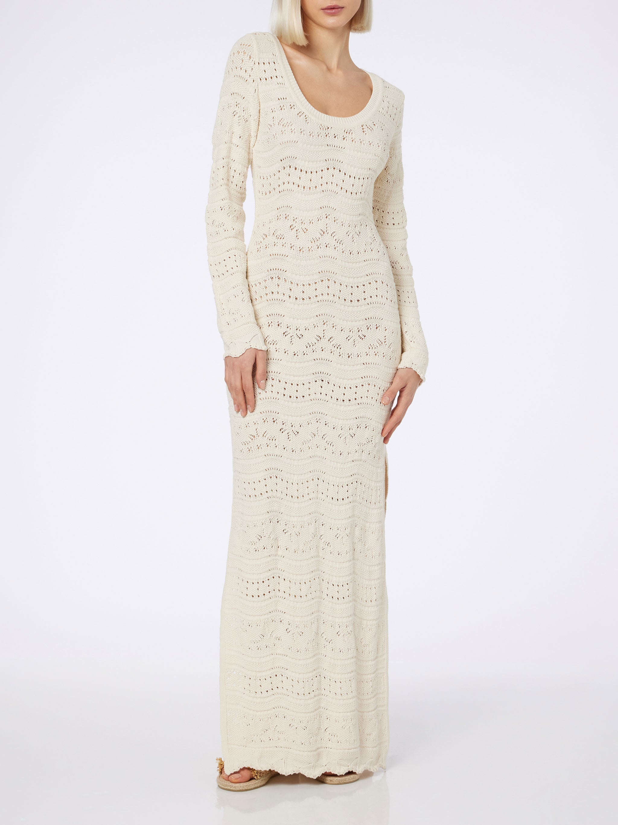 Cream Belly Knitted Midi Dress White