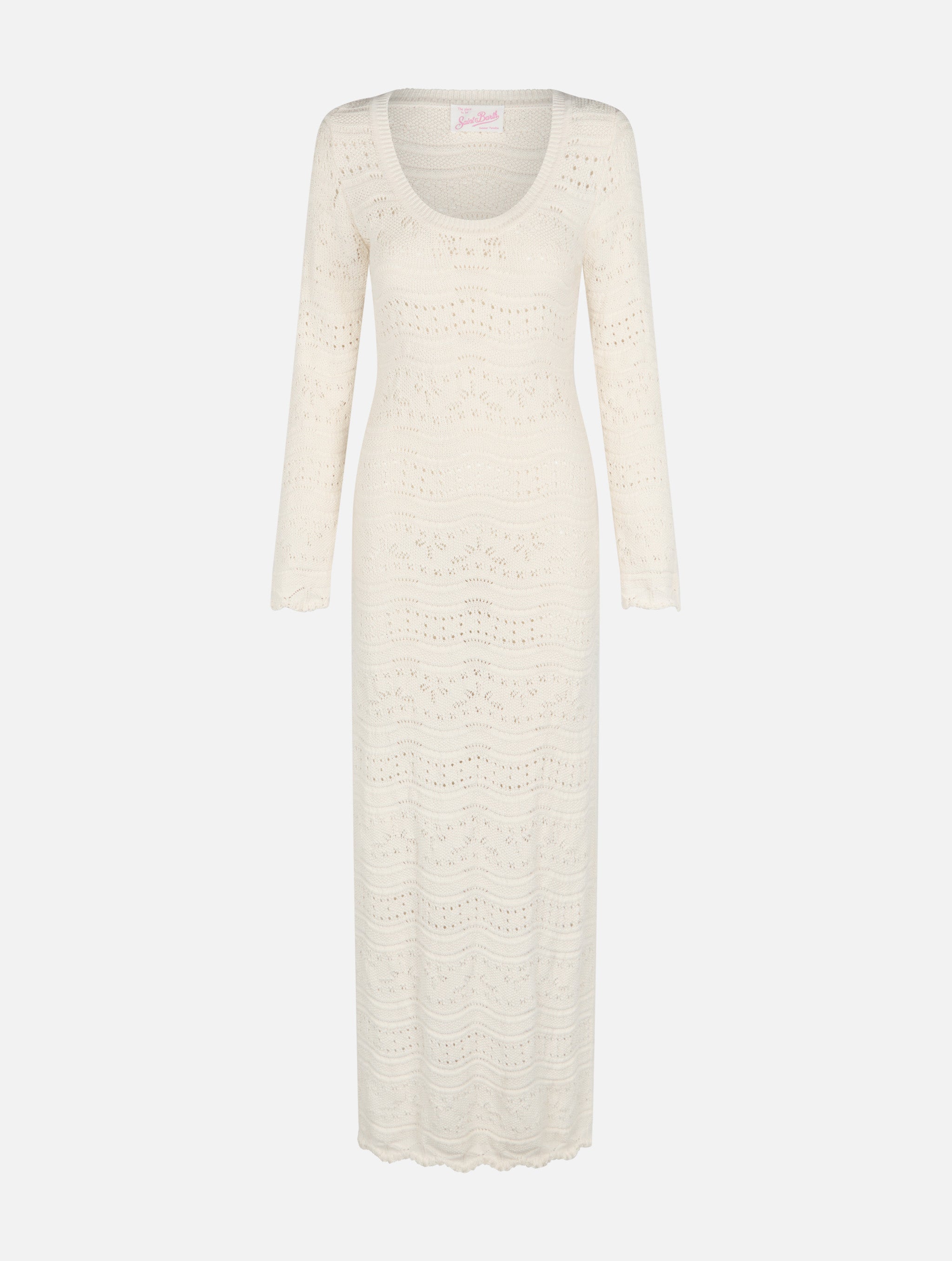 Cream Belly Knitted Midi Dress White