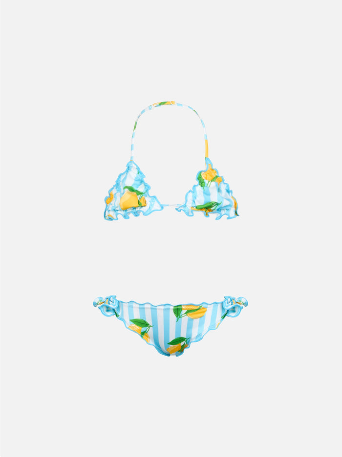Girl Classic Triangle Bikini Cris With Lemon Print Sky