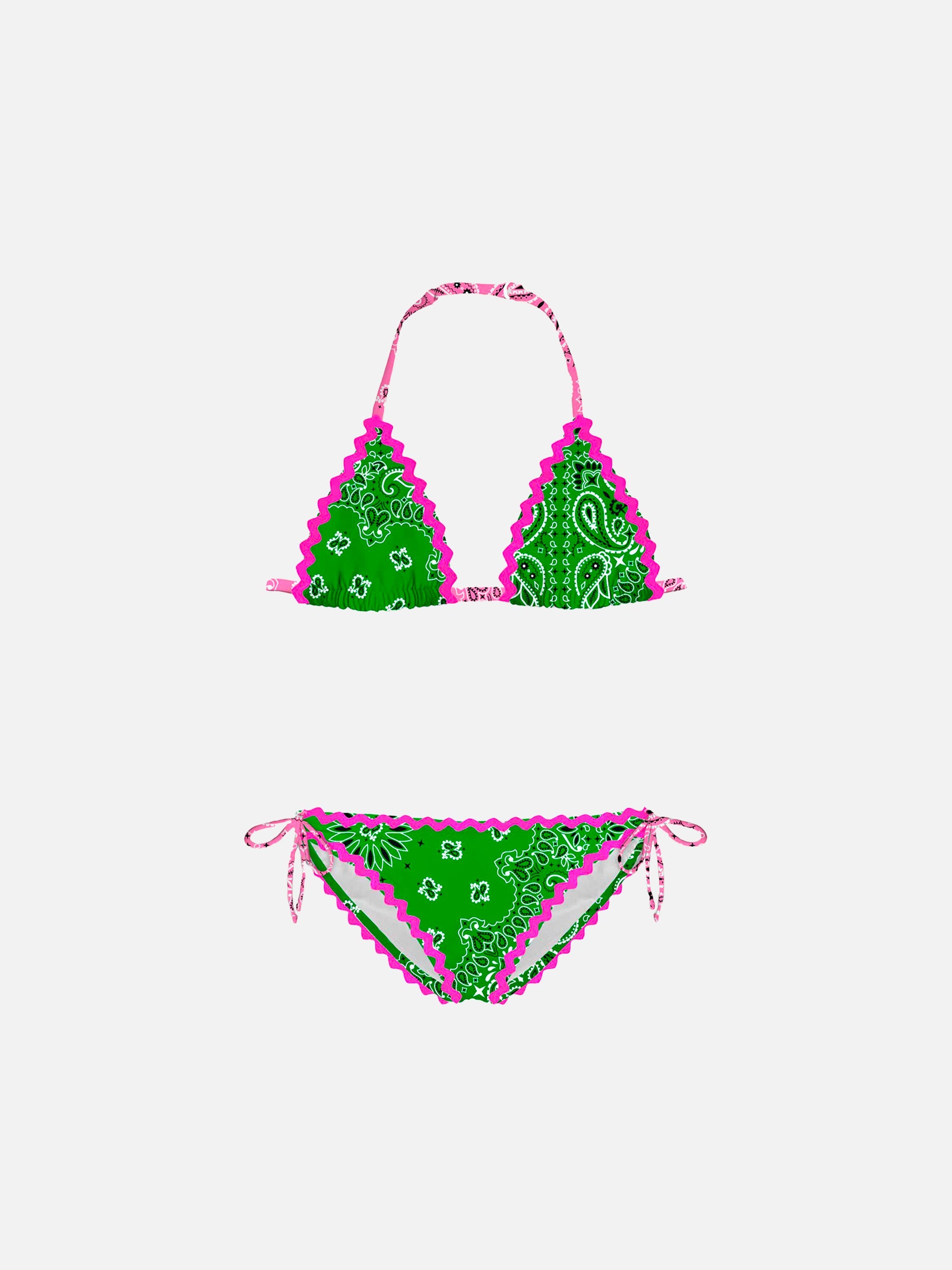 Girl Bikini With Bandanna Print Green