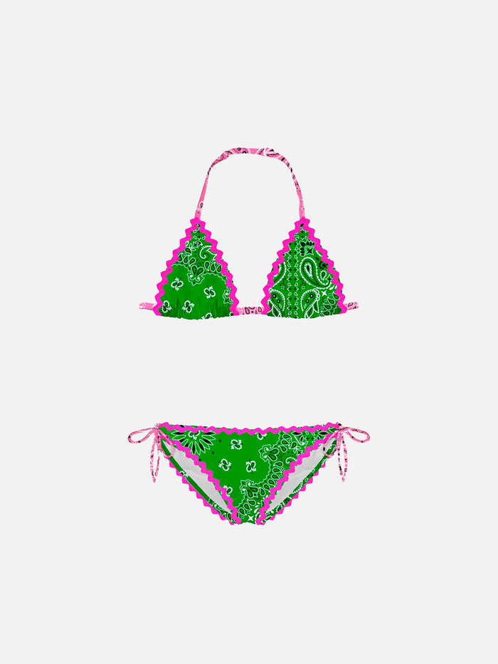 Girl Bikini With Bandanna Print Green