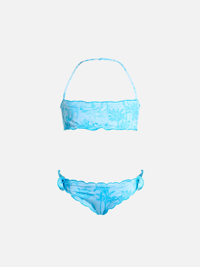 Girl Classic Bandeau Bikini Emy With Toile De Jouy Print Sky