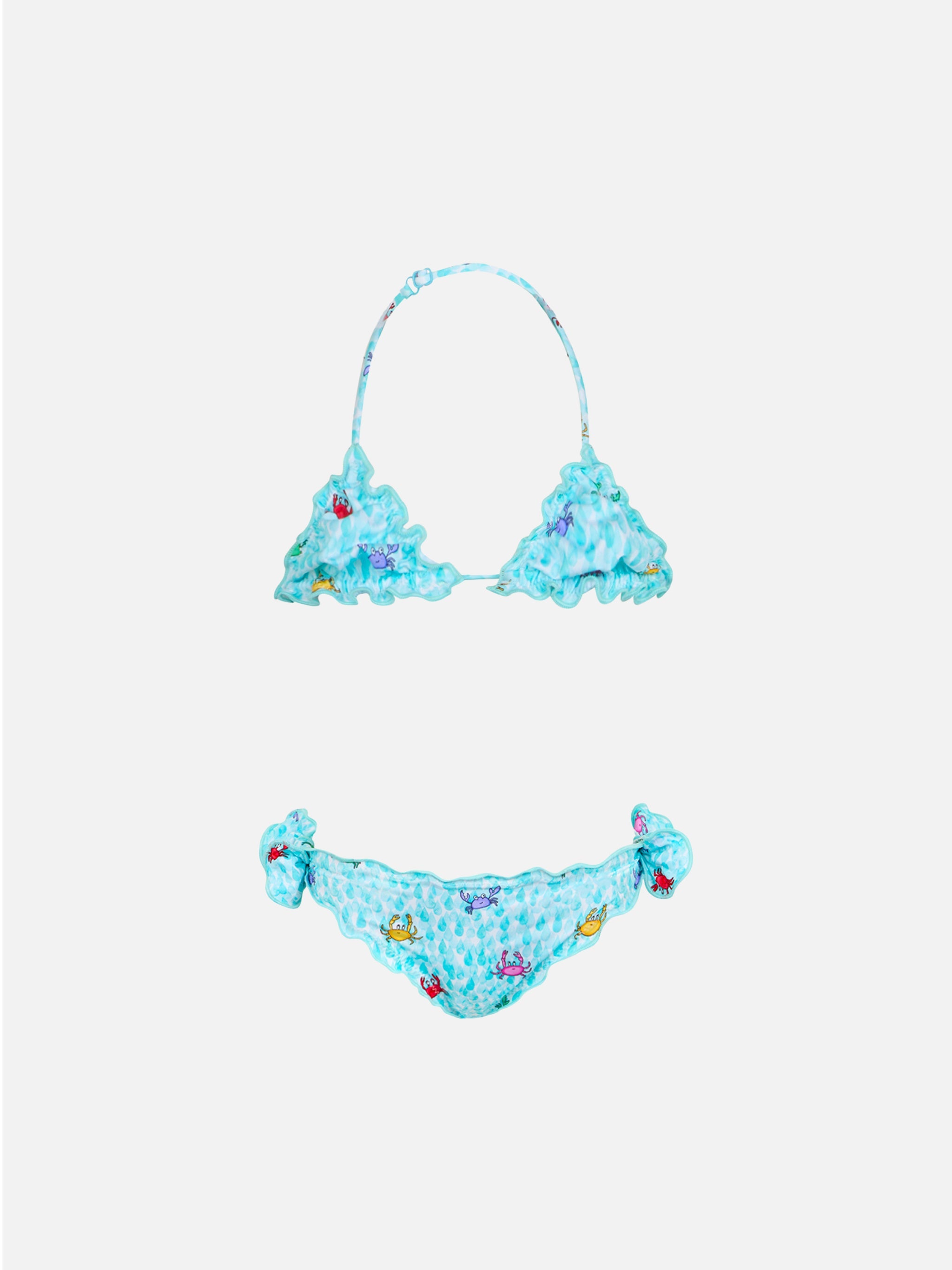 Girl Classic Triangle Bikini Cris With Crabs Print White