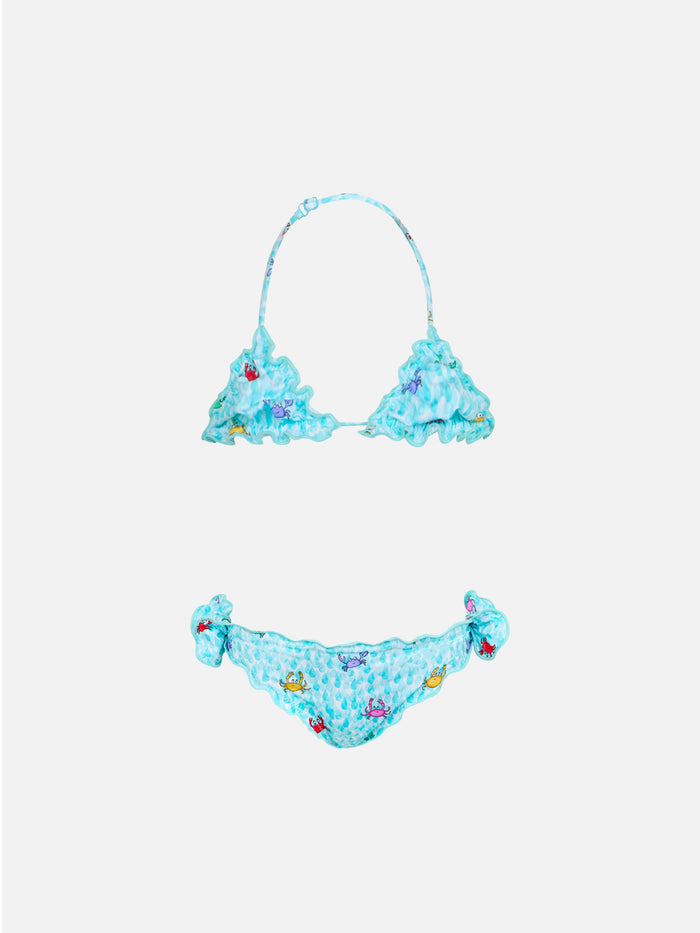 Girl Classic Triangle Bikini Cris With Crabs Print White