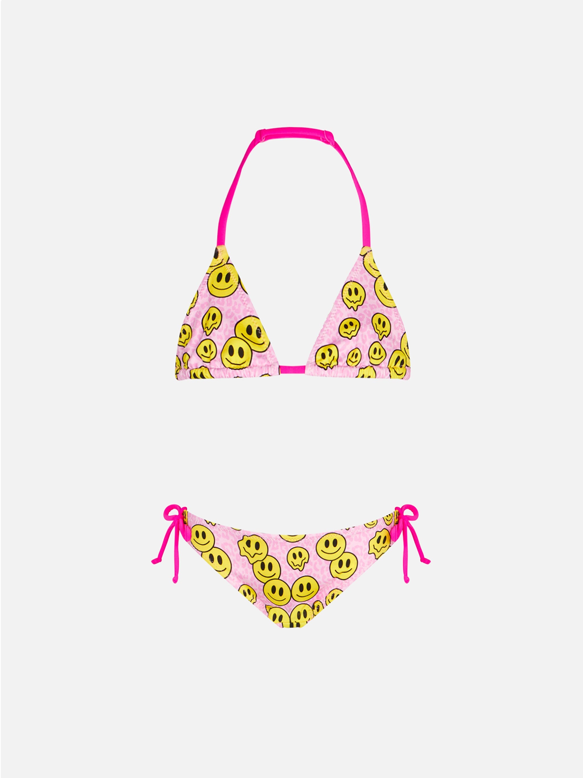 Girl Triangle Bikini With Smile Print Pink