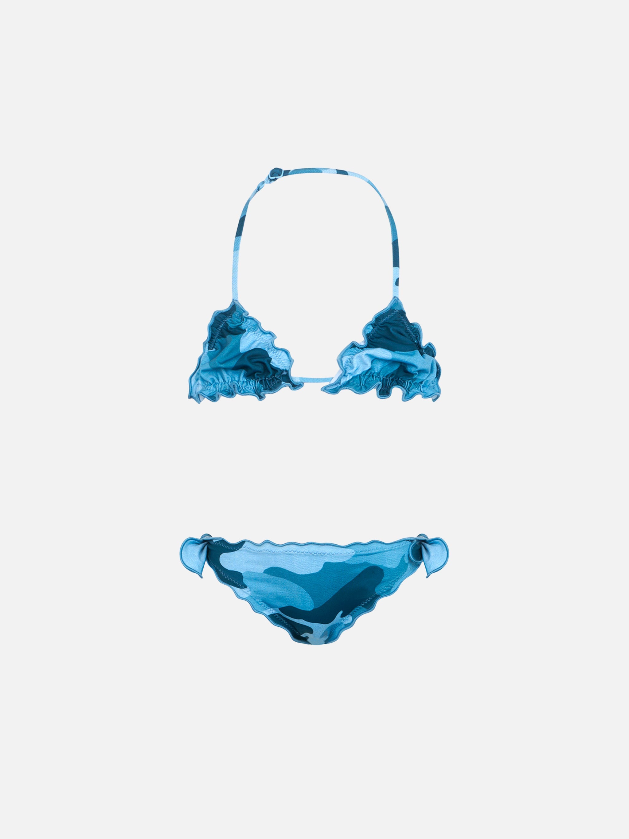 Girl Classic Triangle Bikini Cris With Camouflage Print Sky