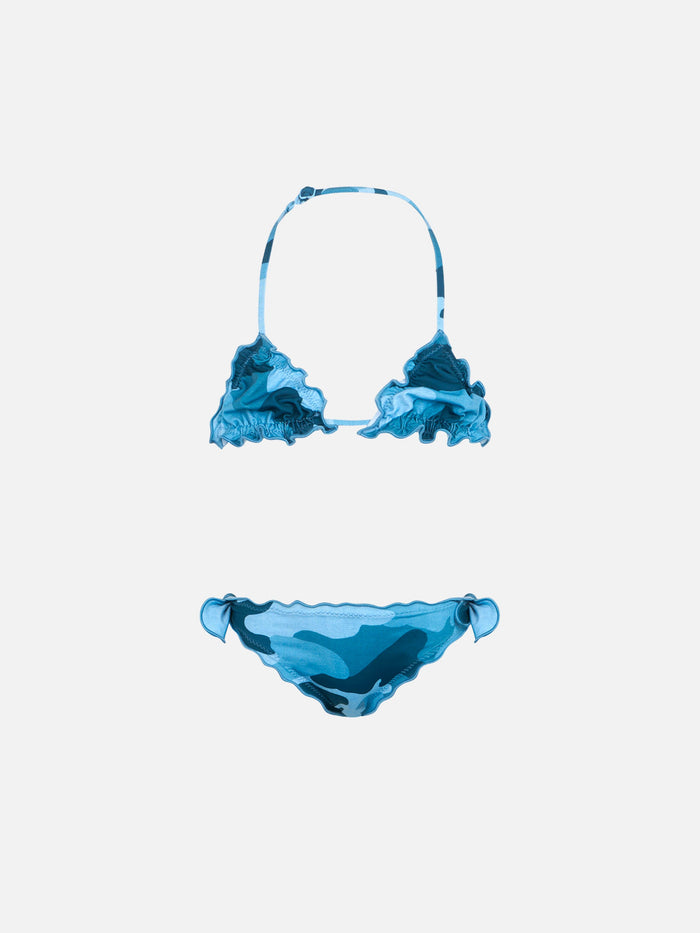 Girl Classic Triangle Bikini Cris With Camouflage Print Sky