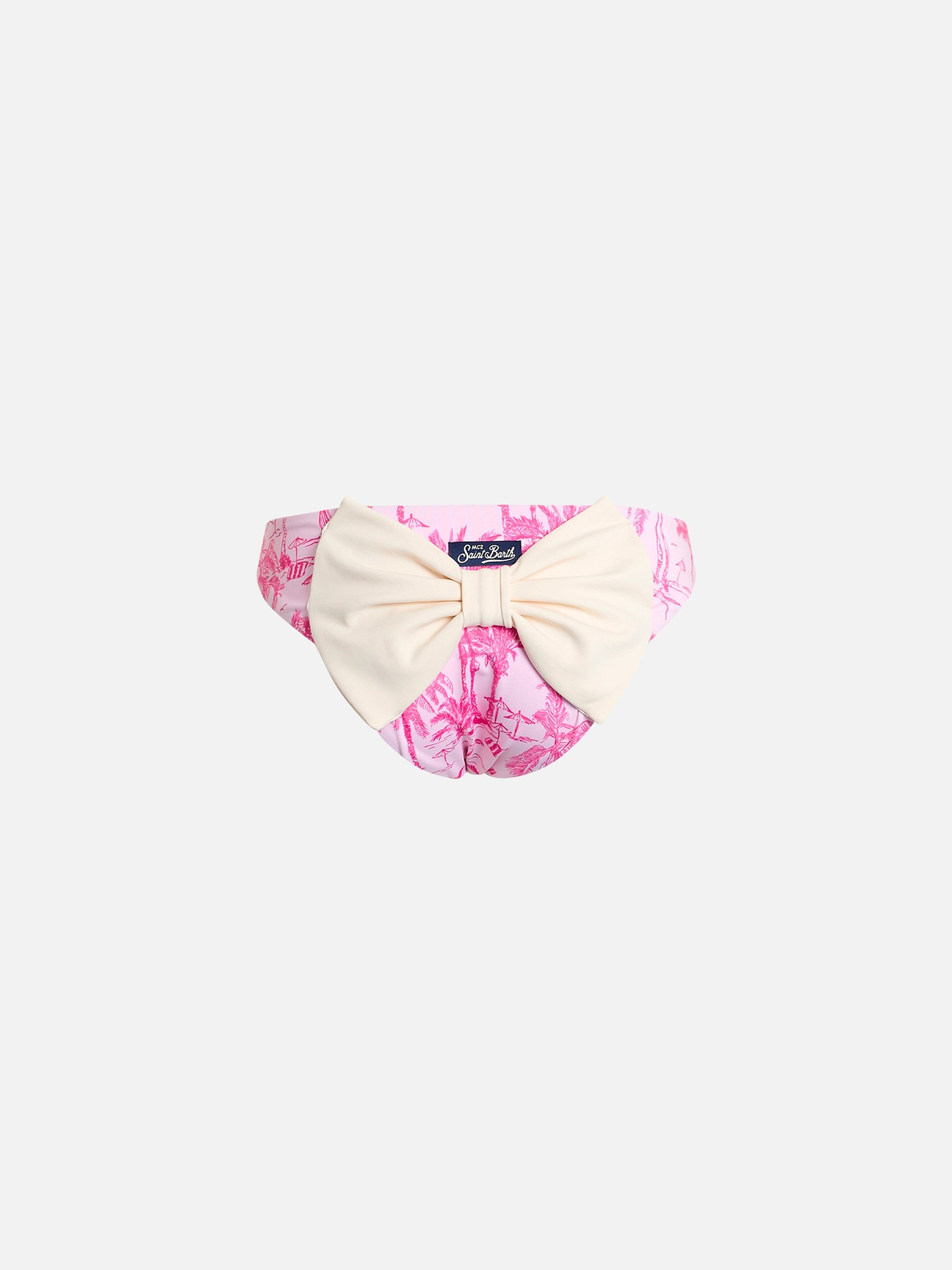 Girl Swim Briefs Madame With Bow And Toile De Jouy Print Pink Bottom