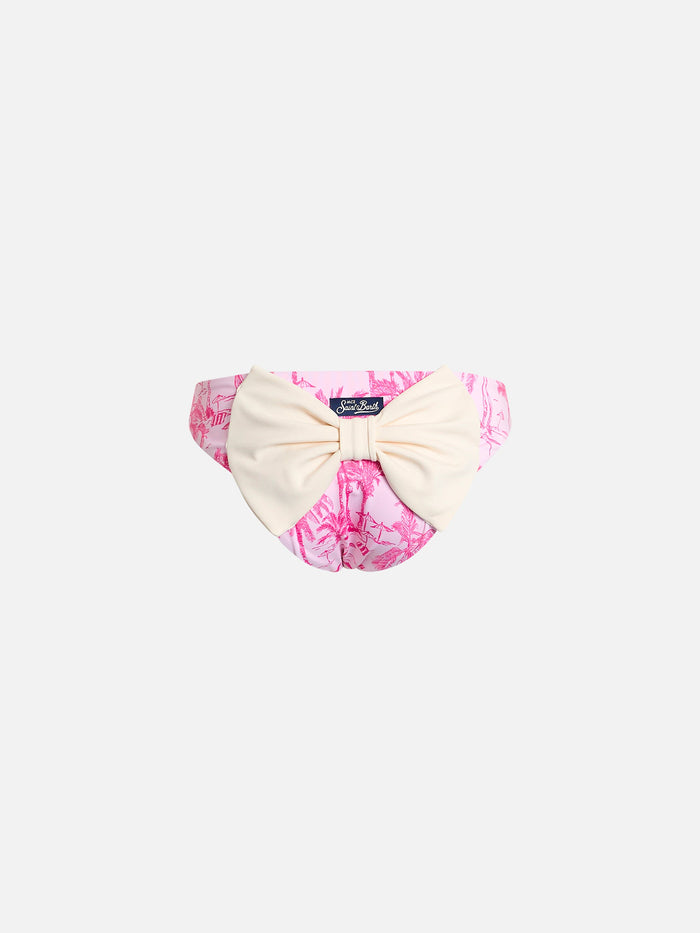 Girl Swim Briefs Madame With Bow And Toile De Jouy Print Pink Bottom