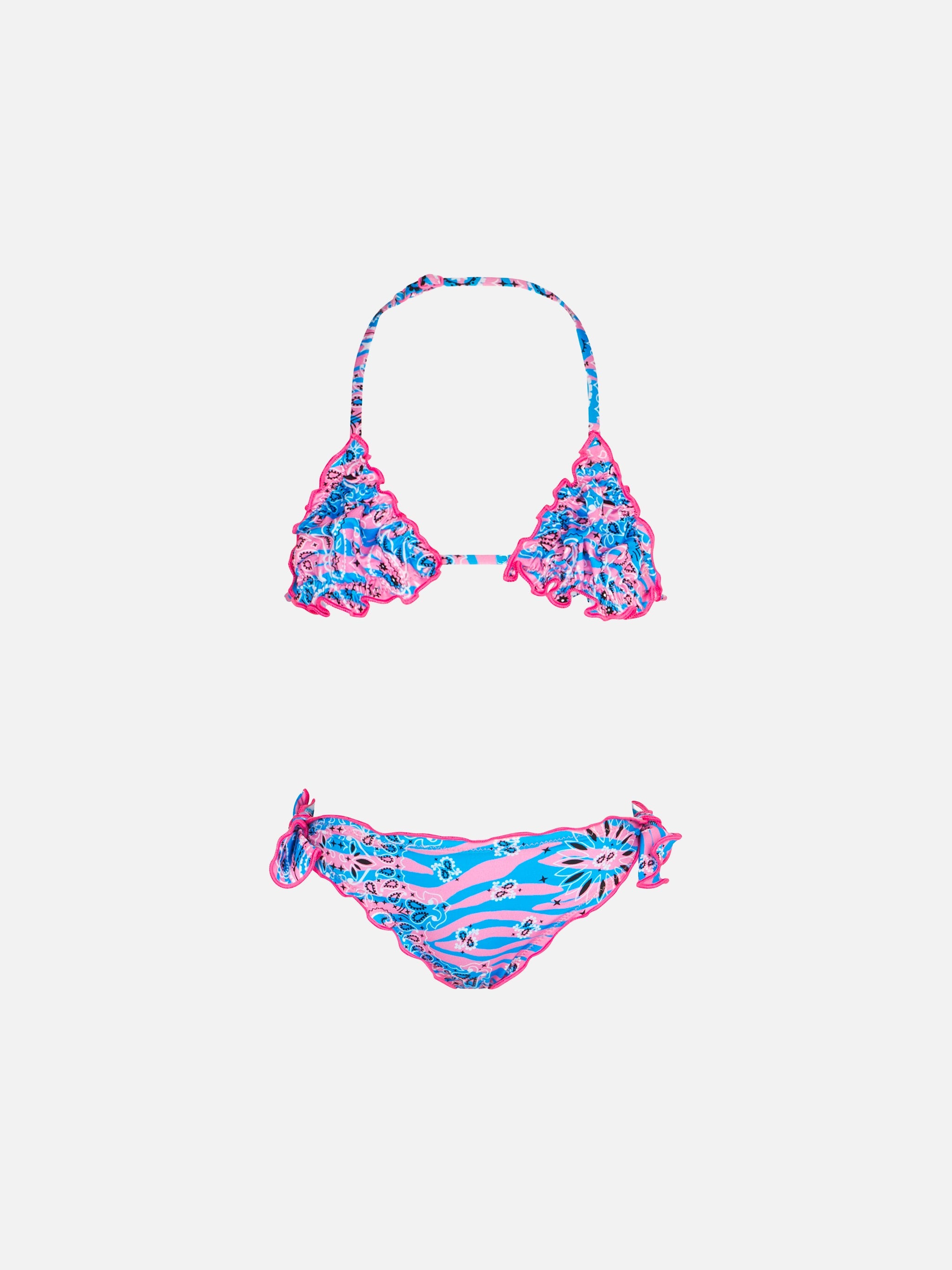 Girl Triangle Bikini With Zebra Bandanna Print Sky