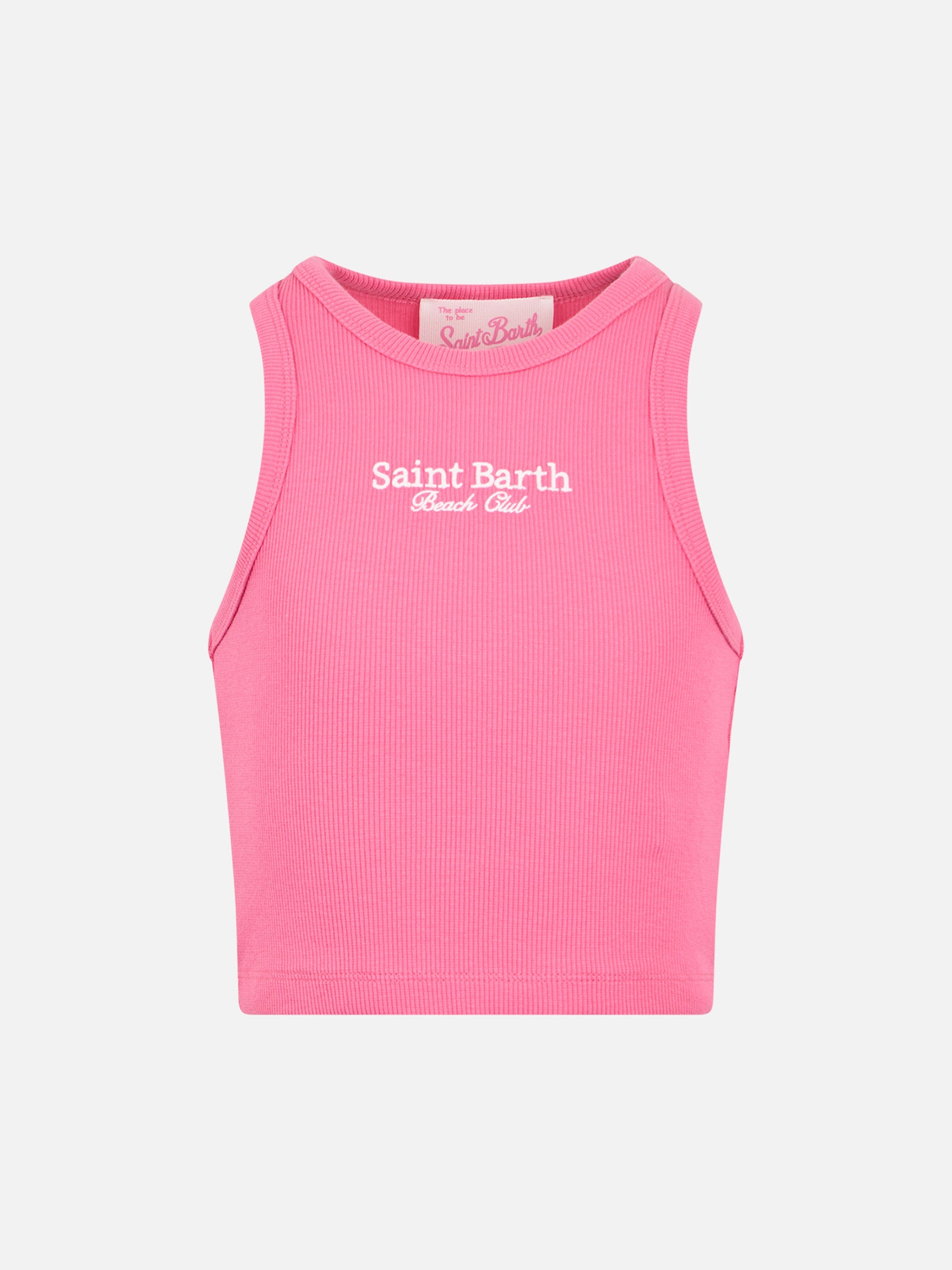 Girl Fuchsia Rib-Knit Cotton Crop Tank Pink Top_apparel