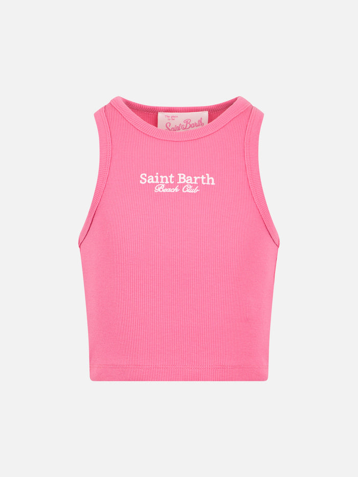 Girl Fuchsia Rib-Knit Cotton Crop Tank __single__ Top_apparel