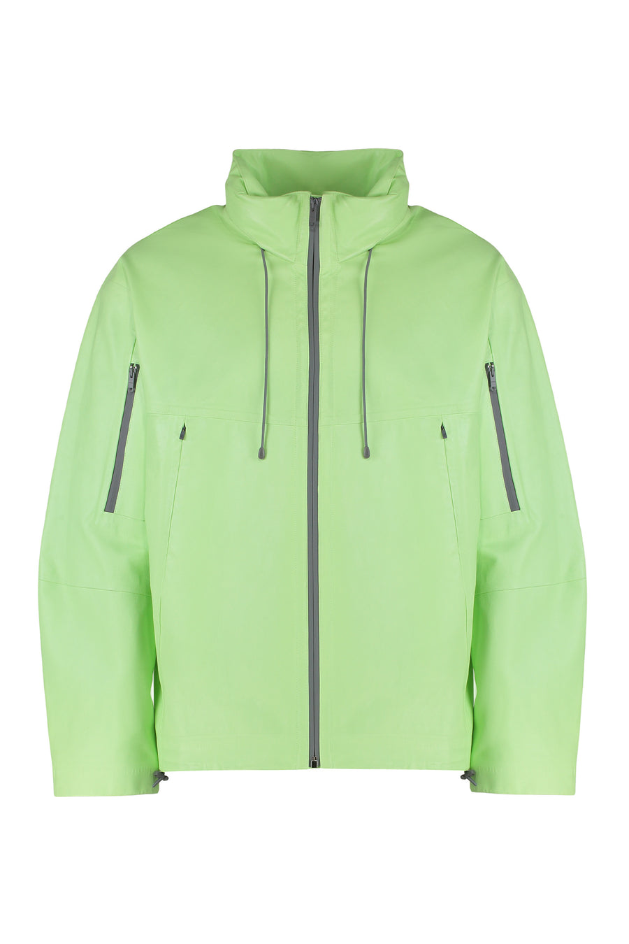 Lambskin Jacket With Zipped Pockets Green Polyester Leather