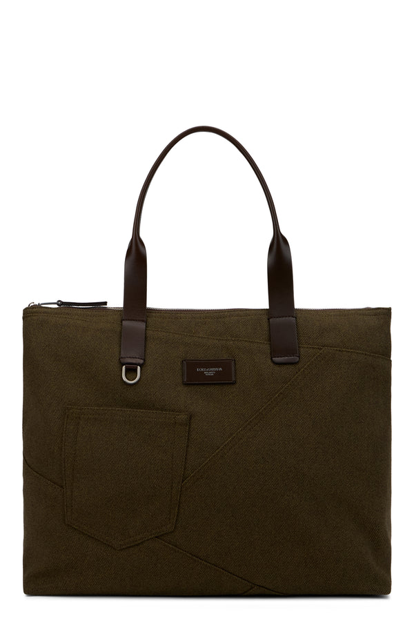 Tote Bag Adamo Patchwork Green-Dark Brown Green/dark Cotton