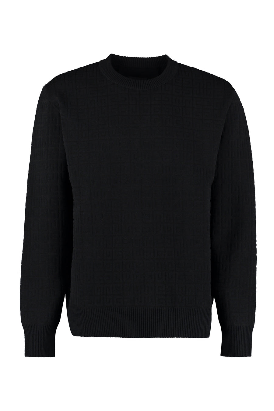 Long-Sleeve Crew-Neck Jacquard Sweater Black Wool Sweatshirts