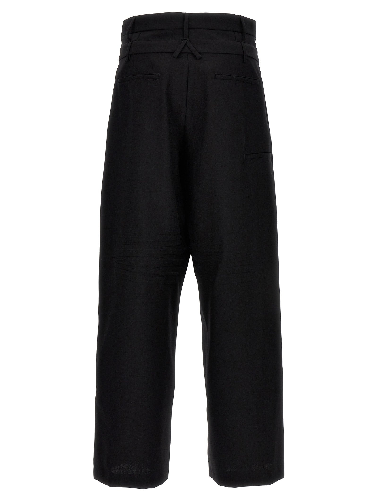 Double Belted pants Black Virgin Wool