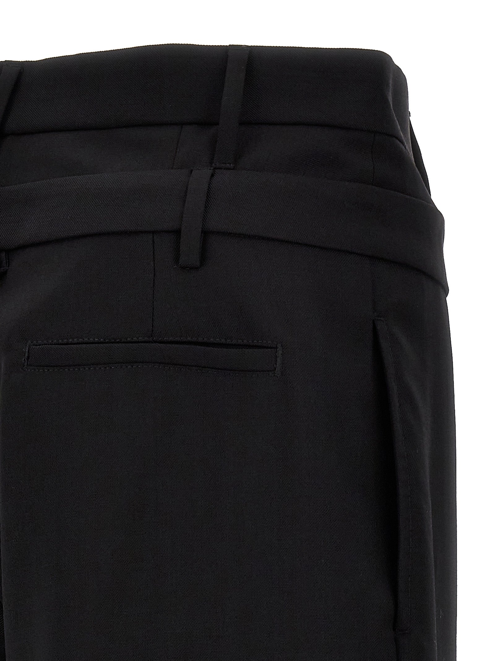 Double Belted pants Black Virgin Wool