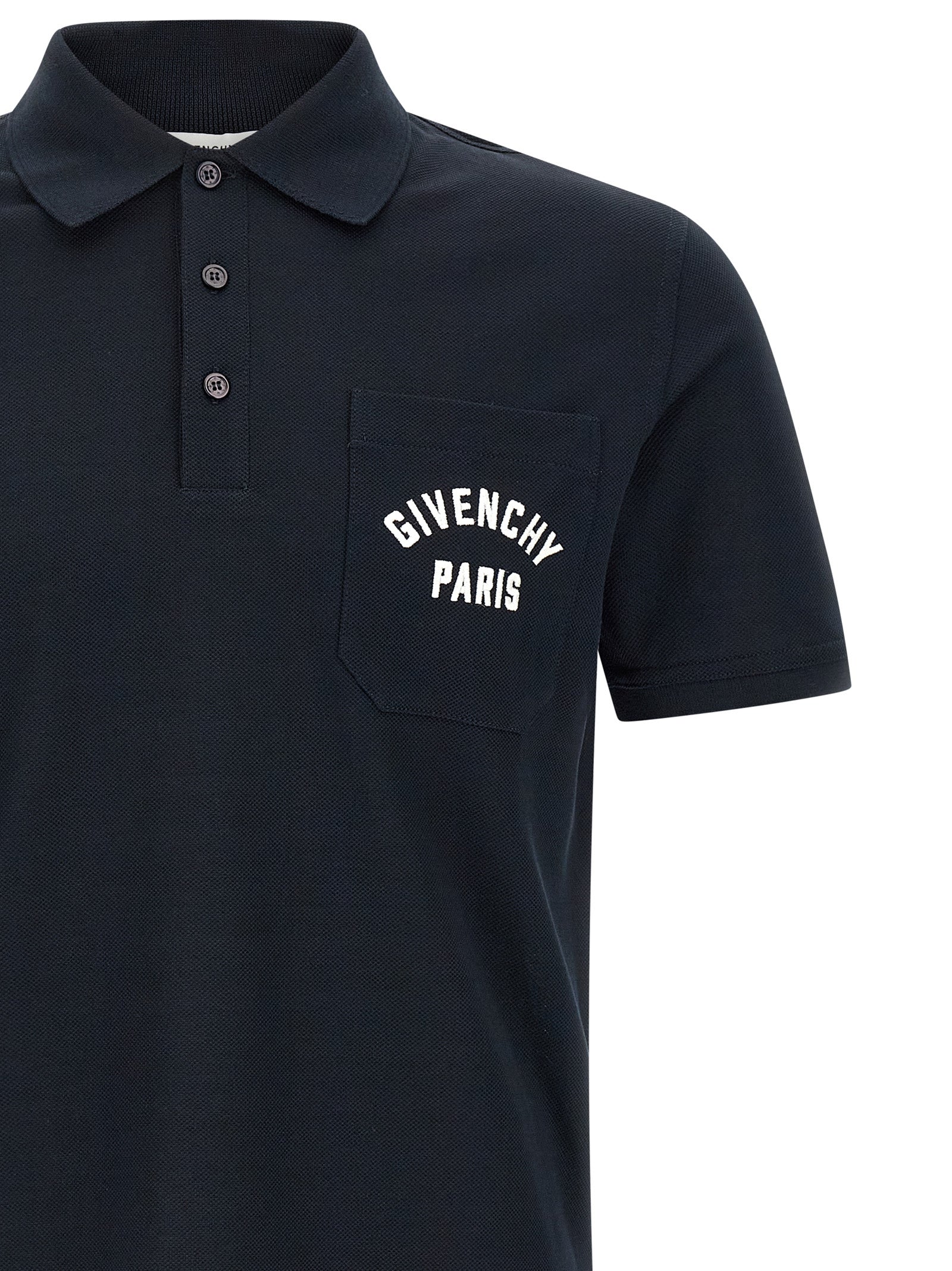 Pocket embroidery polo shirt Blue Cotton