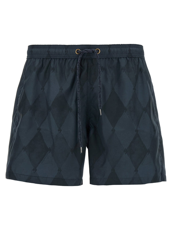 Ballantyne Diamond-Pattern Nylon Swim Shorts — Black