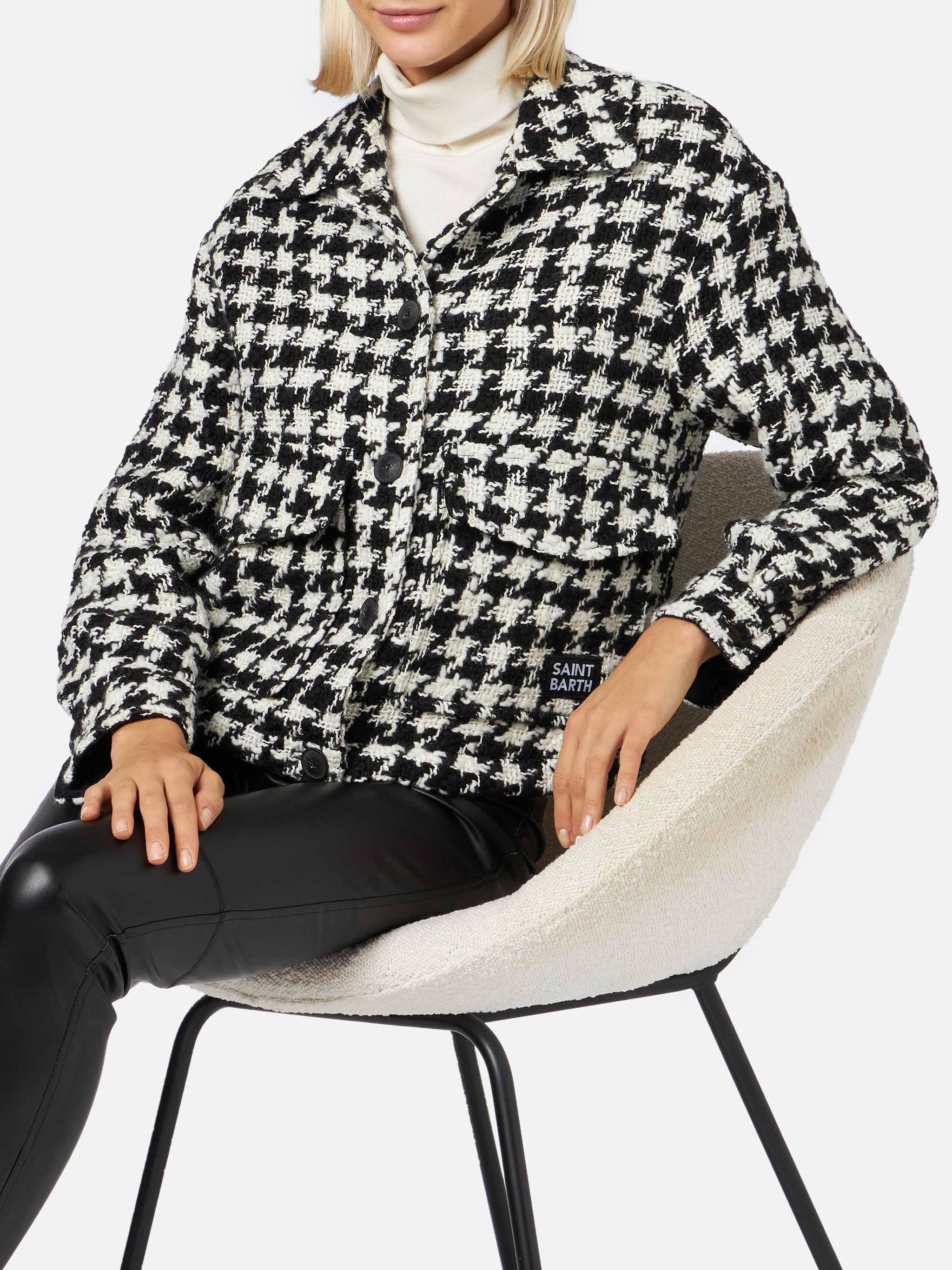 Pied De Poule Bonnibell Cropped Overshirt Black Jacket