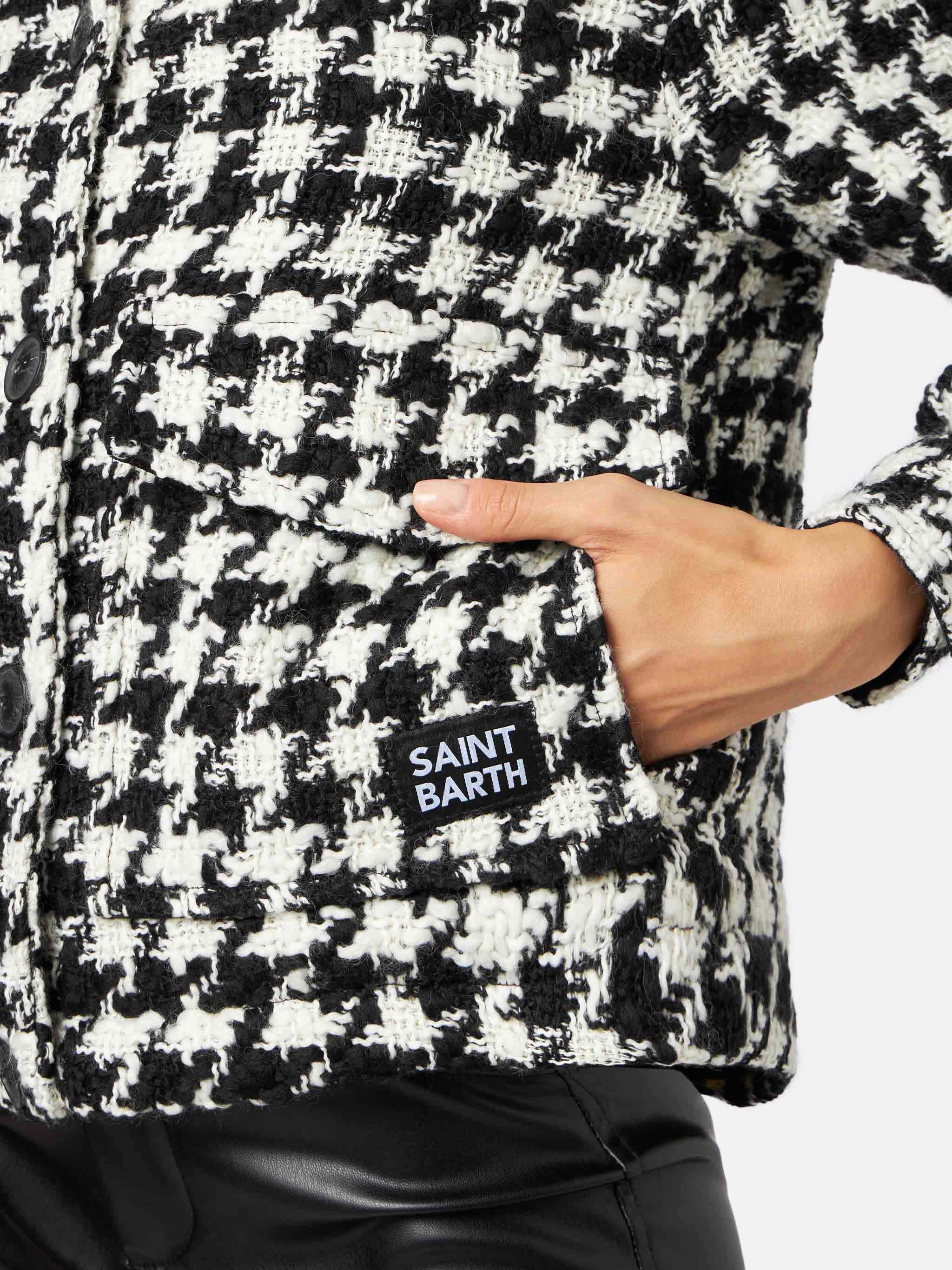 Pied De Poule Bonnibell Cropped Overshirt Black Jacket
