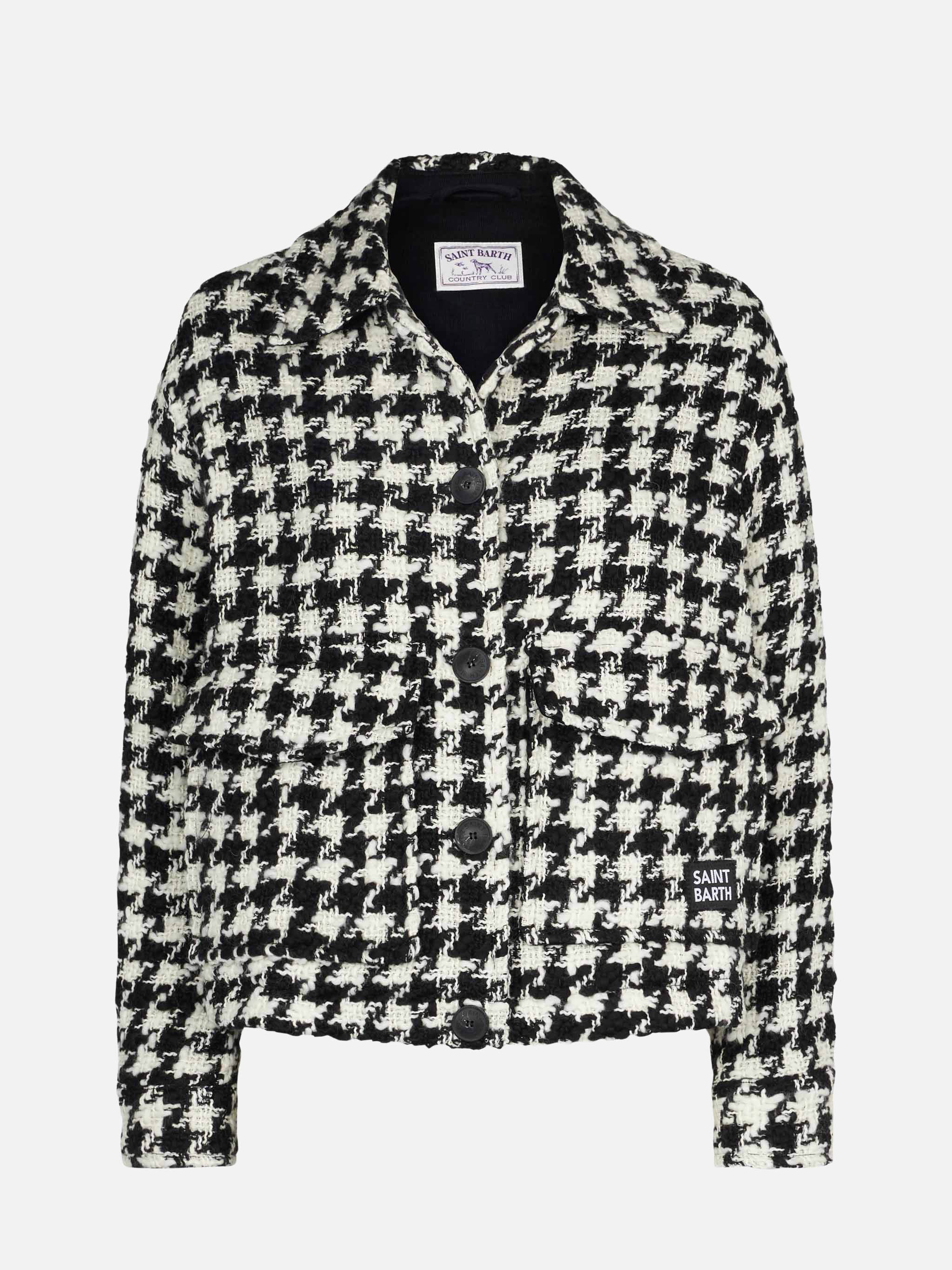 Pied De Poule Bonnibell Cropped Overshirt Black Jacket
