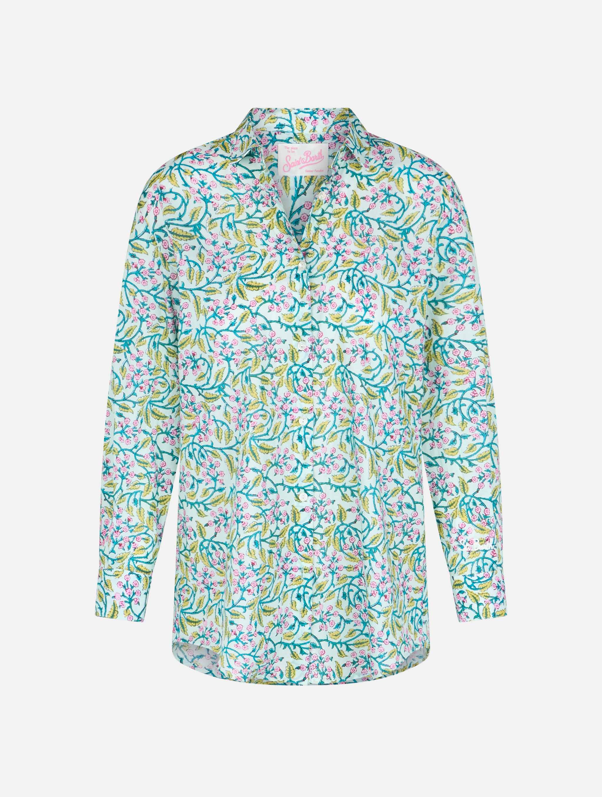 Brigitte Cotton Shirt With Floral Print Green