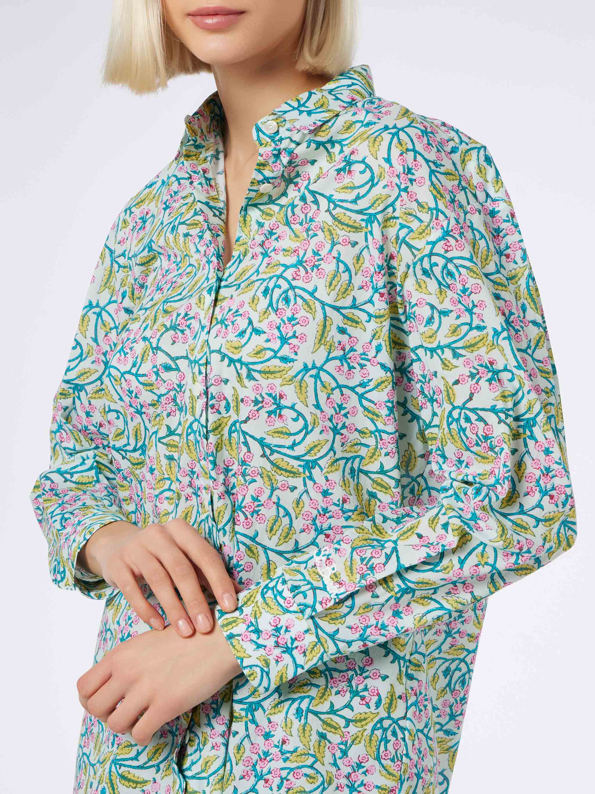 Brigitte Cotton Shirt With Floral Print Green