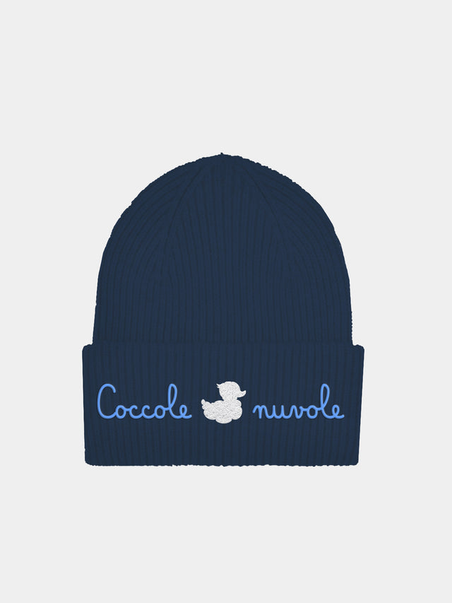 Ribbed Beanie Berry Jr With Coccole Nuvole Embroidery | Coccolebimbi Special Edition Blue Hat