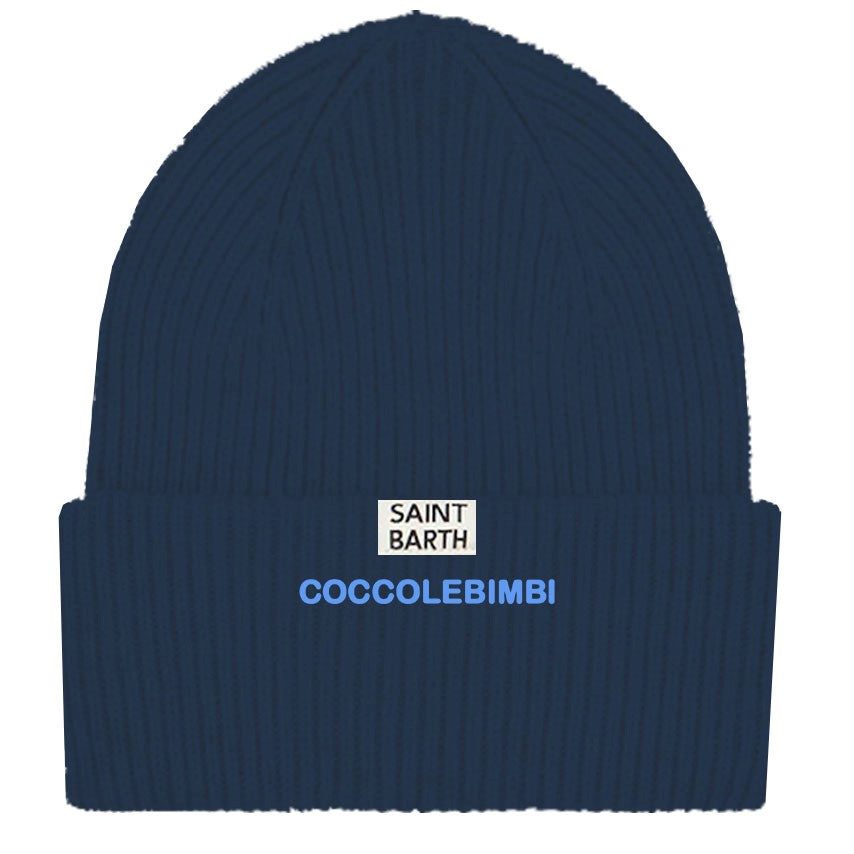 Ribbed Beanie Berry Jr With Coccole Nuvole Embroidery | Coccolebimbi Special Edition Blue Hat