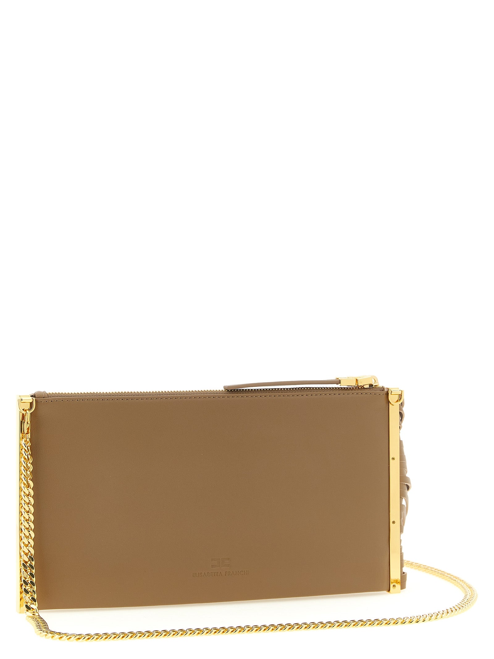 Fringed clutch Beige Leather