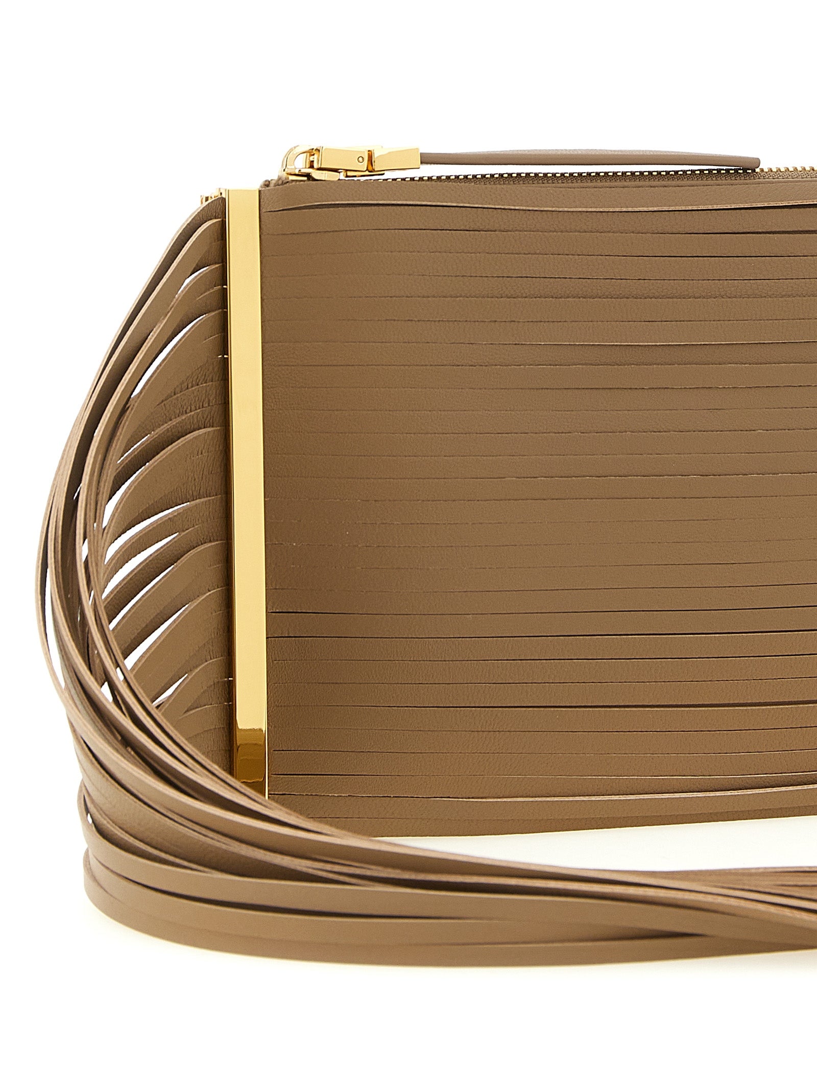 Fringed clutch Beige Leather