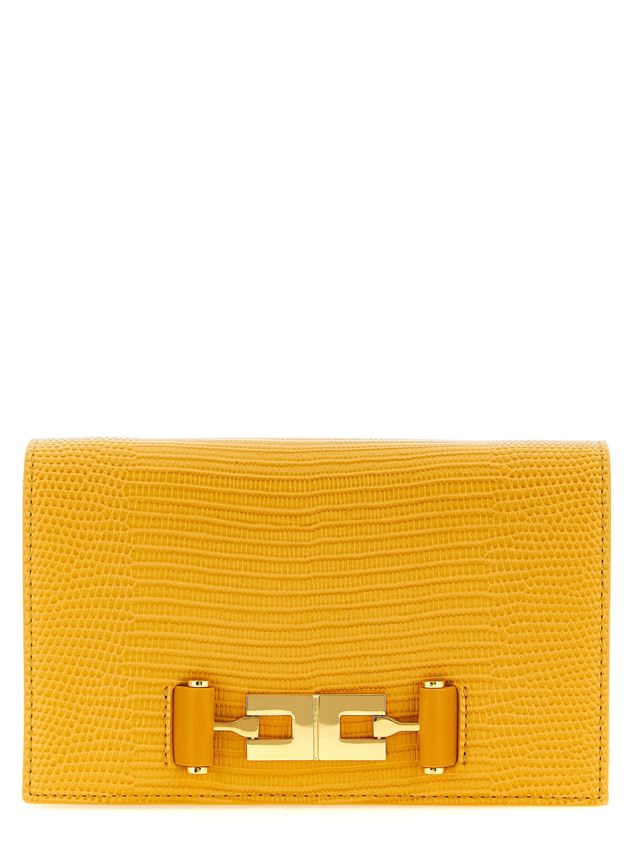 Elisabetta Franchi Lizard-Embossed Leather Shoulder Bag — Yellow