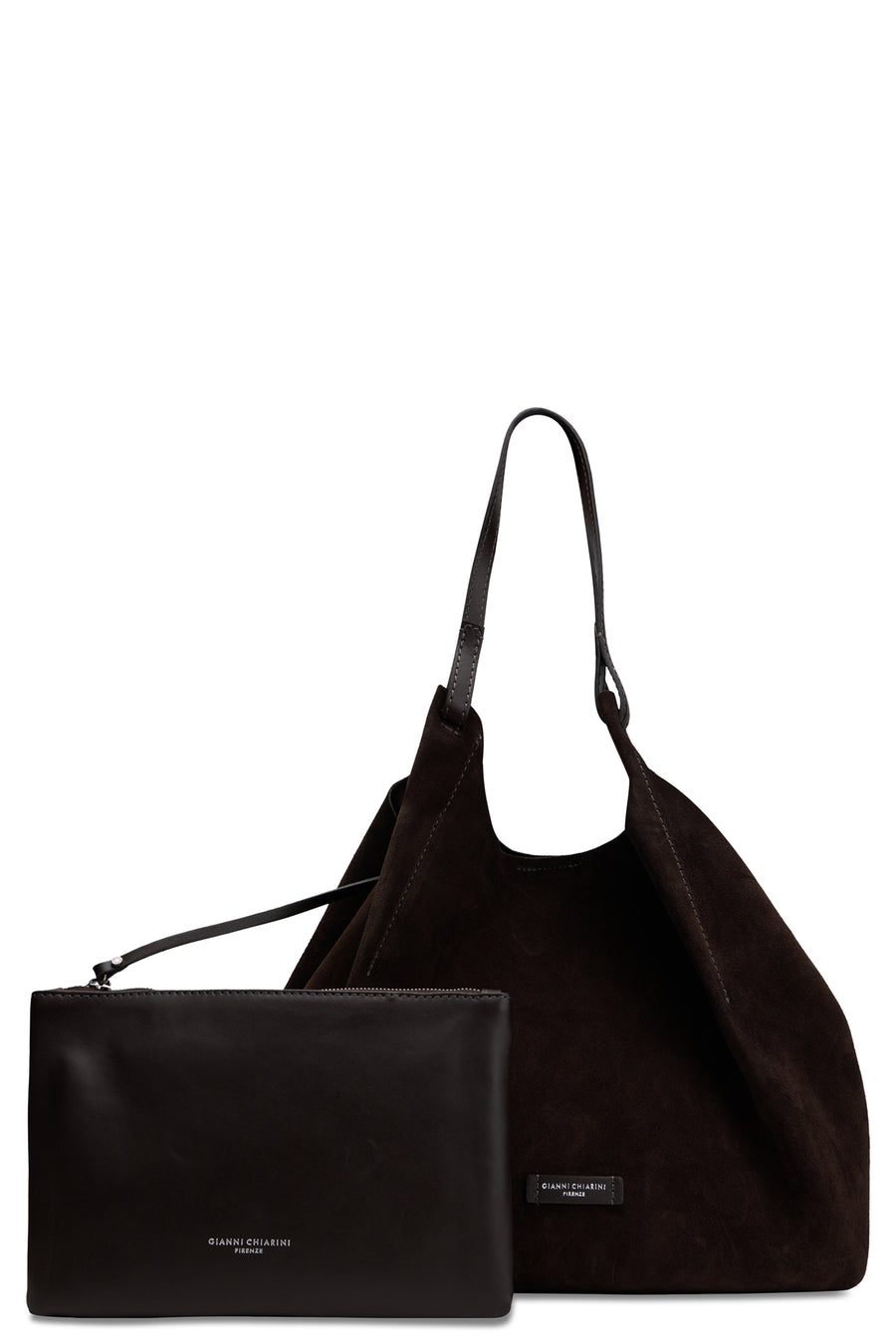 Leather Tote Bag With Pouch Mocha Calfskin