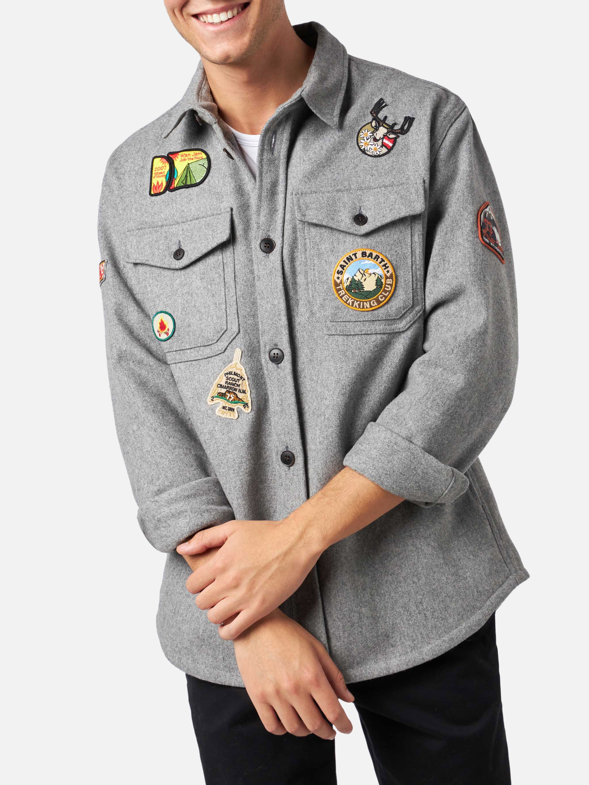 Man Wooly Grey Overshirt With Pockets And Patches Shirt