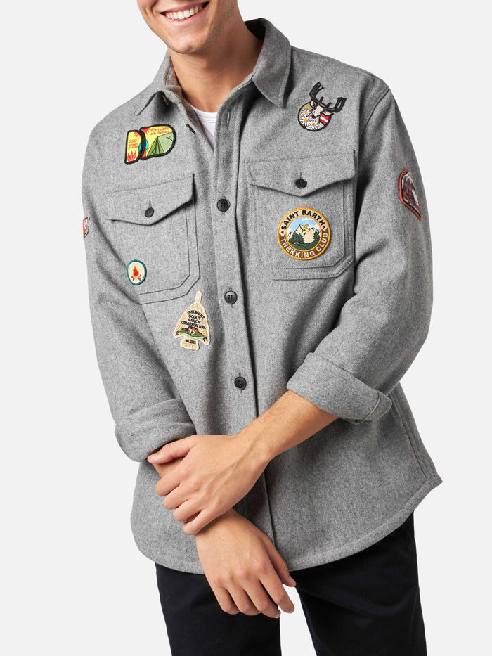 Man Wooly Grey Overshirt With Pockets And Patches Shirt