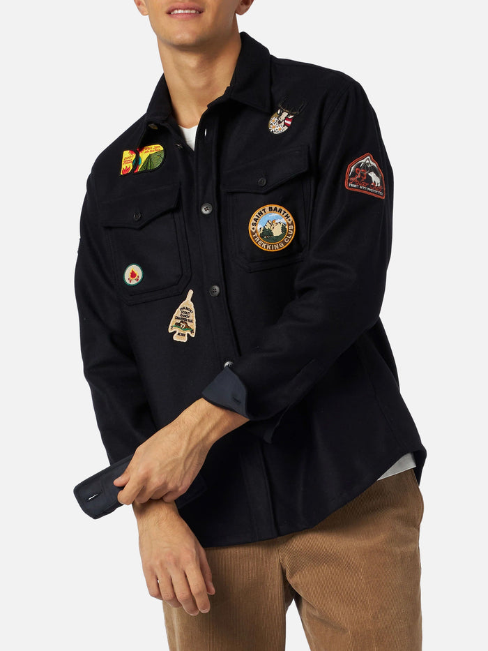 Man Wooly Blue Overshirt With Pockets And Patches Shirt