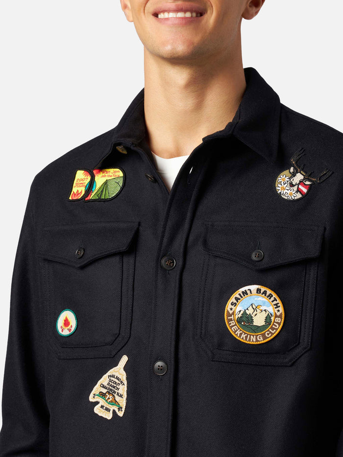 Man Wooly Blue Overshirt With Pockets And Patches Shirt