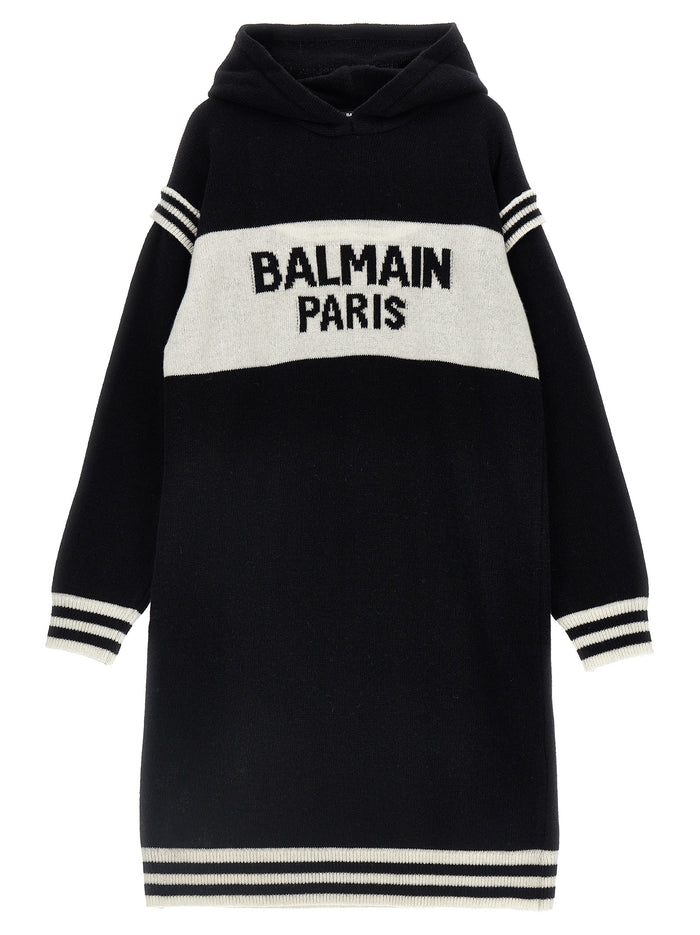 Logo hooded dress White/black Wool Cachemire