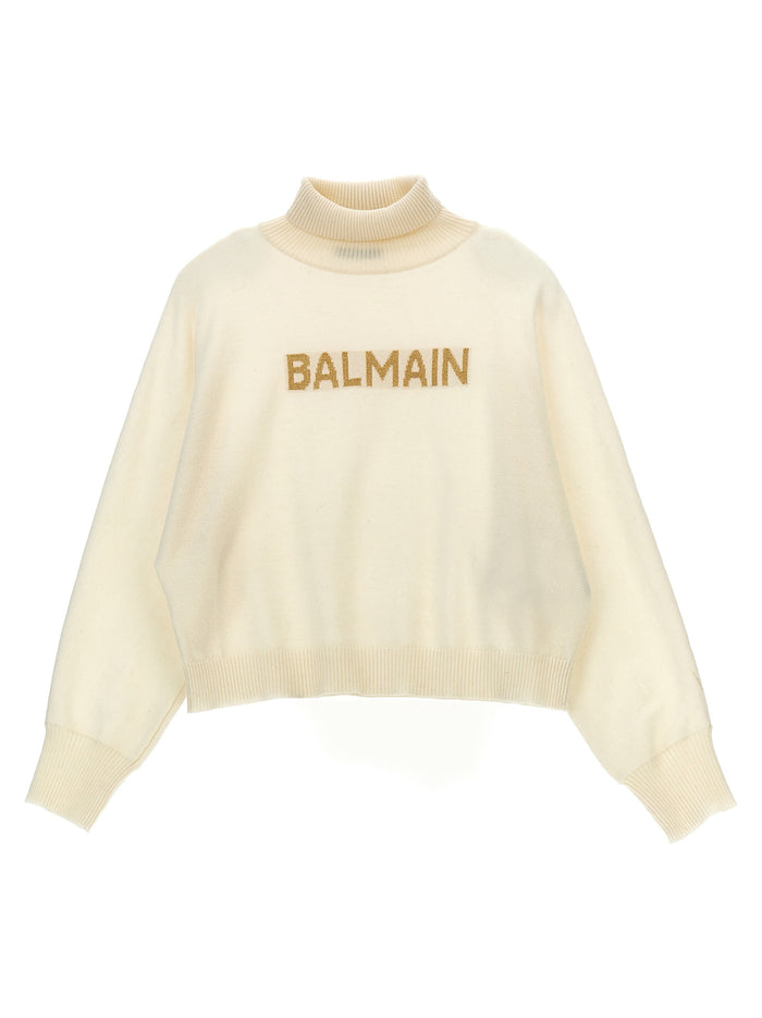 Glitter logo sweater White Wool Sweater, Cardigans