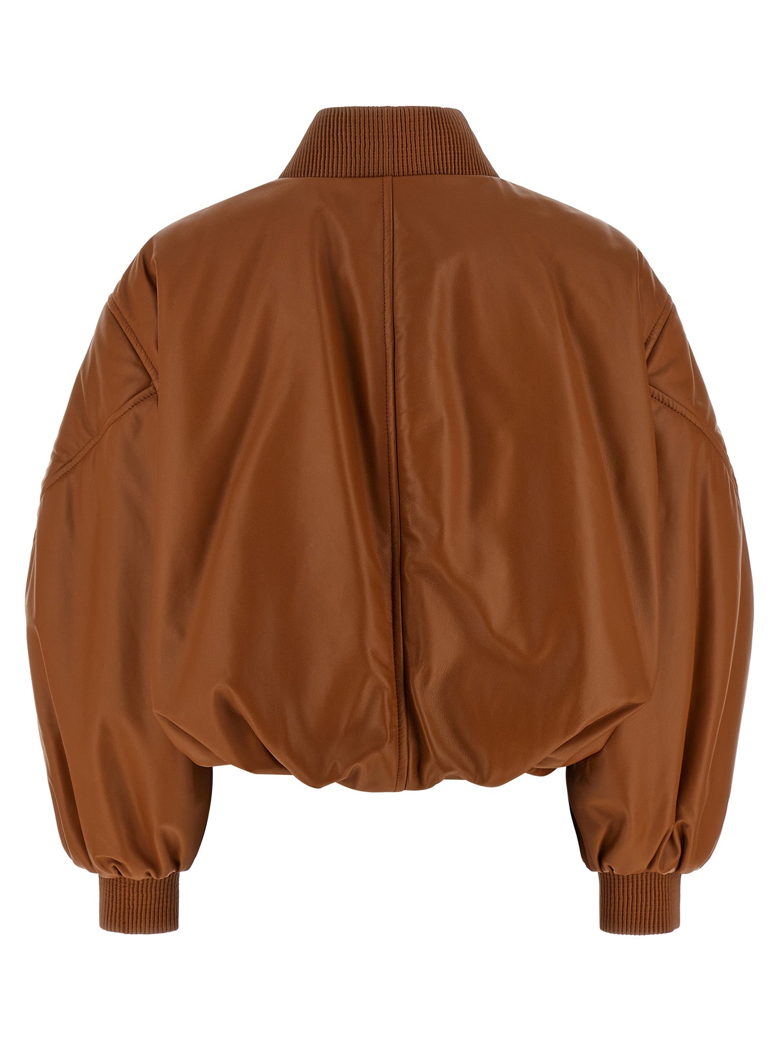 Cropped Bomber Jacket Brown Lamb Leather (ovis Aries) Down Jacket, Parka, Casual