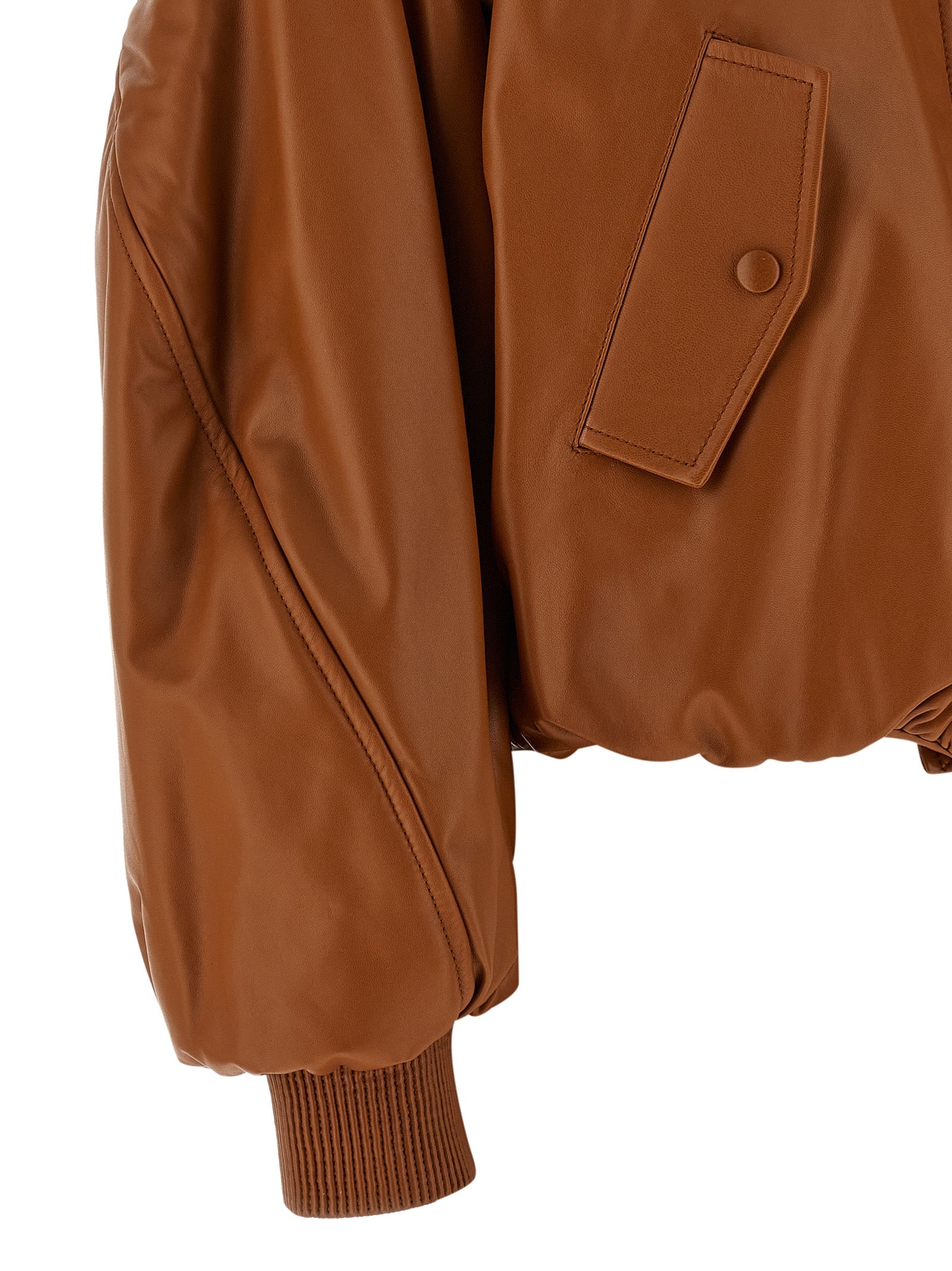 Cropped Bomber Jacket Brown Lamb Leather (ovis Aries) Down Jacket, Parka, Casual