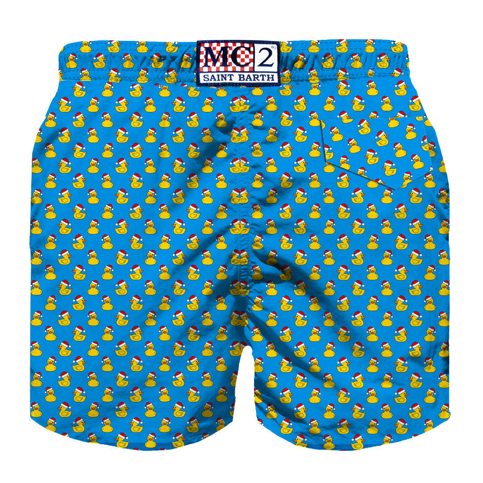Boy Light Fabric Swim Shorts With Christmas Ducks Print Swimshort
